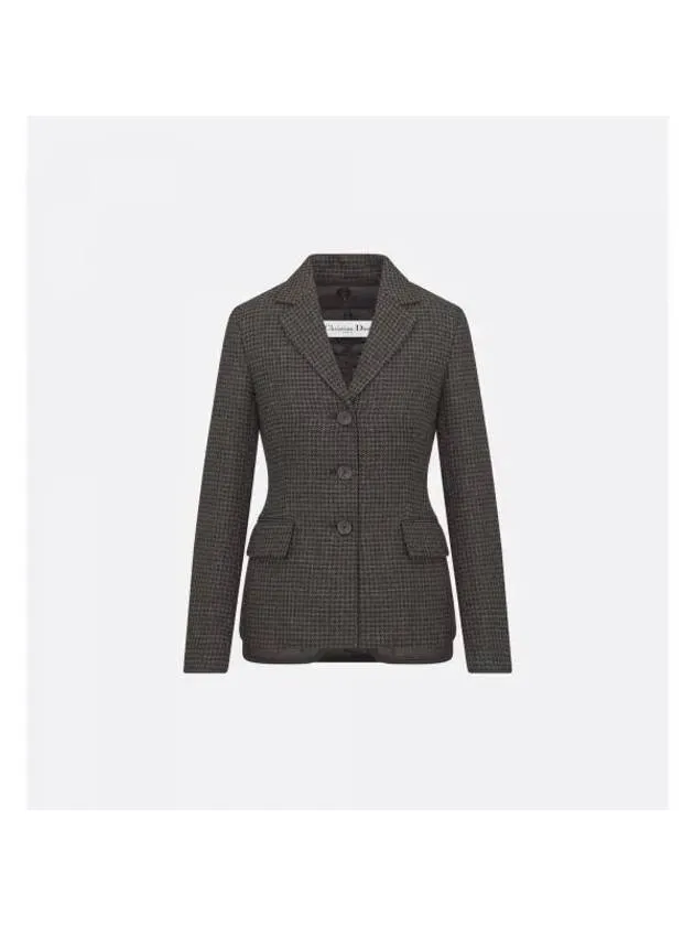 2-In-1 Houndstooth Mohair Wool Jacket Grey