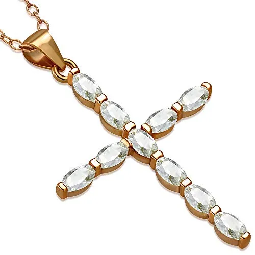 925 Sterling Silver Oval CZ Cross Religious Pendant Necklace, 18"