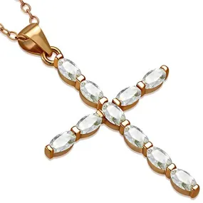 925 Sterling Silver Oval CZ Cross Religious Pendant Necklace, 18"
