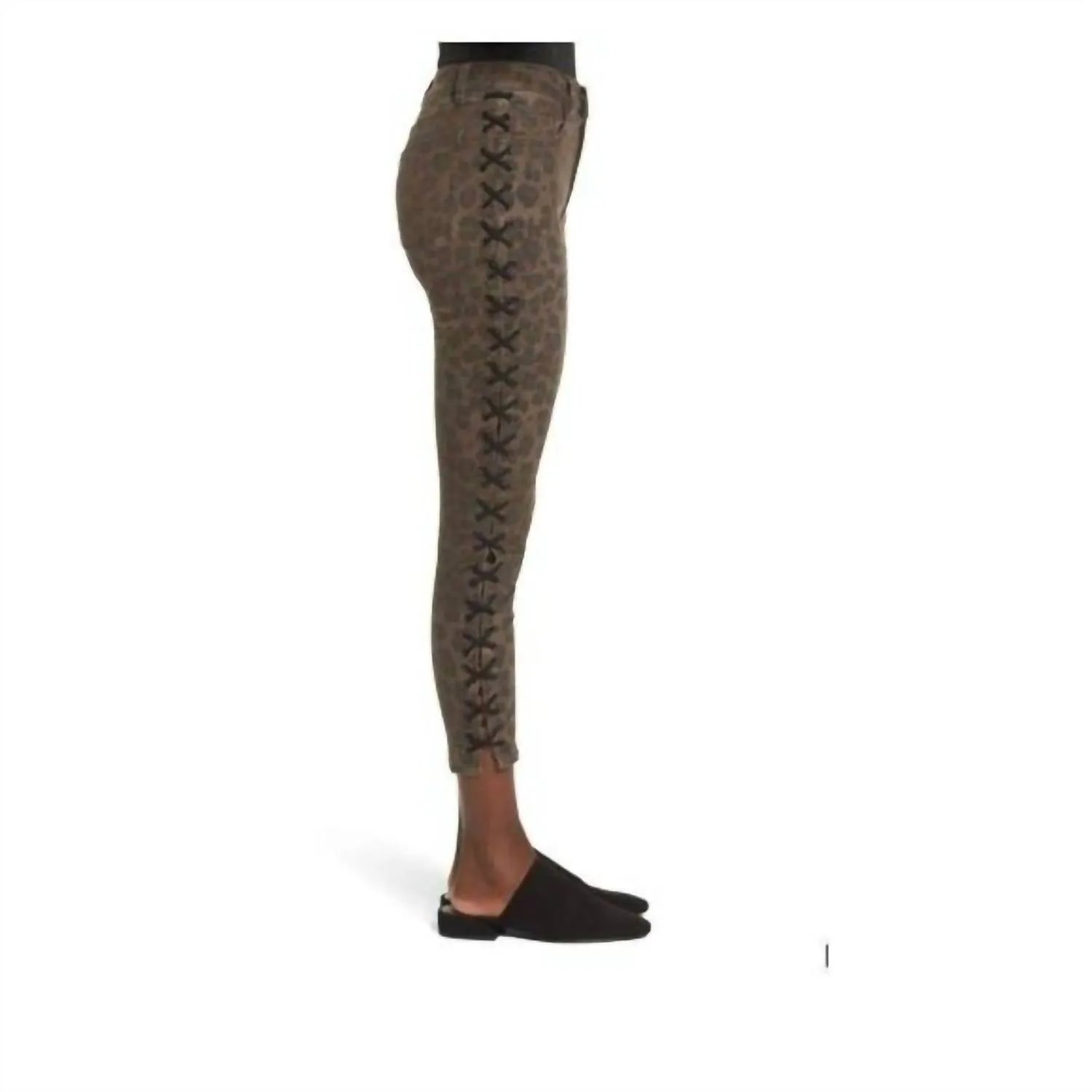 Afrm - Leopard Print High Rise Side Lace Up Ankle Crop Skinny Jeans