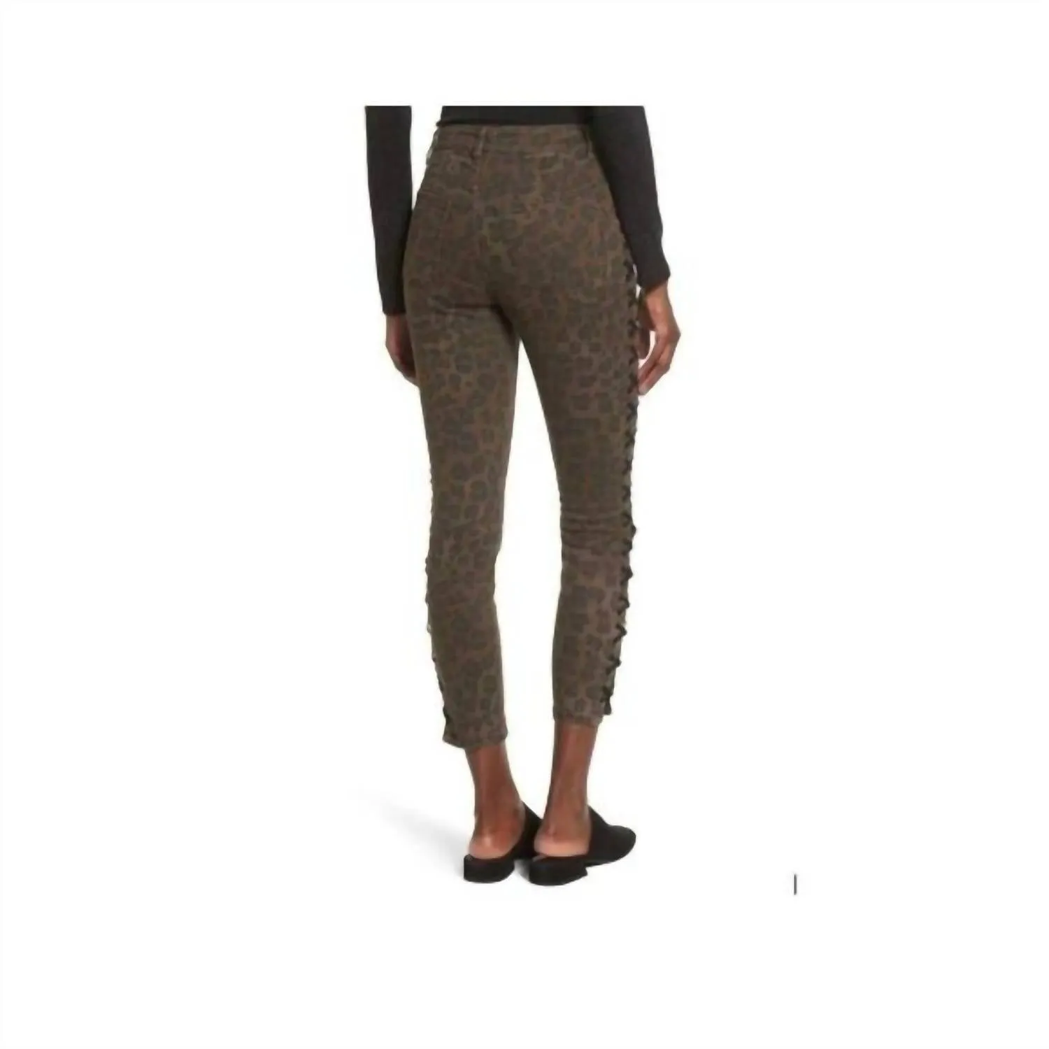 Afrm - Leopard Print High Rise Side Lace Up Ankle Crop Skinny Jeans