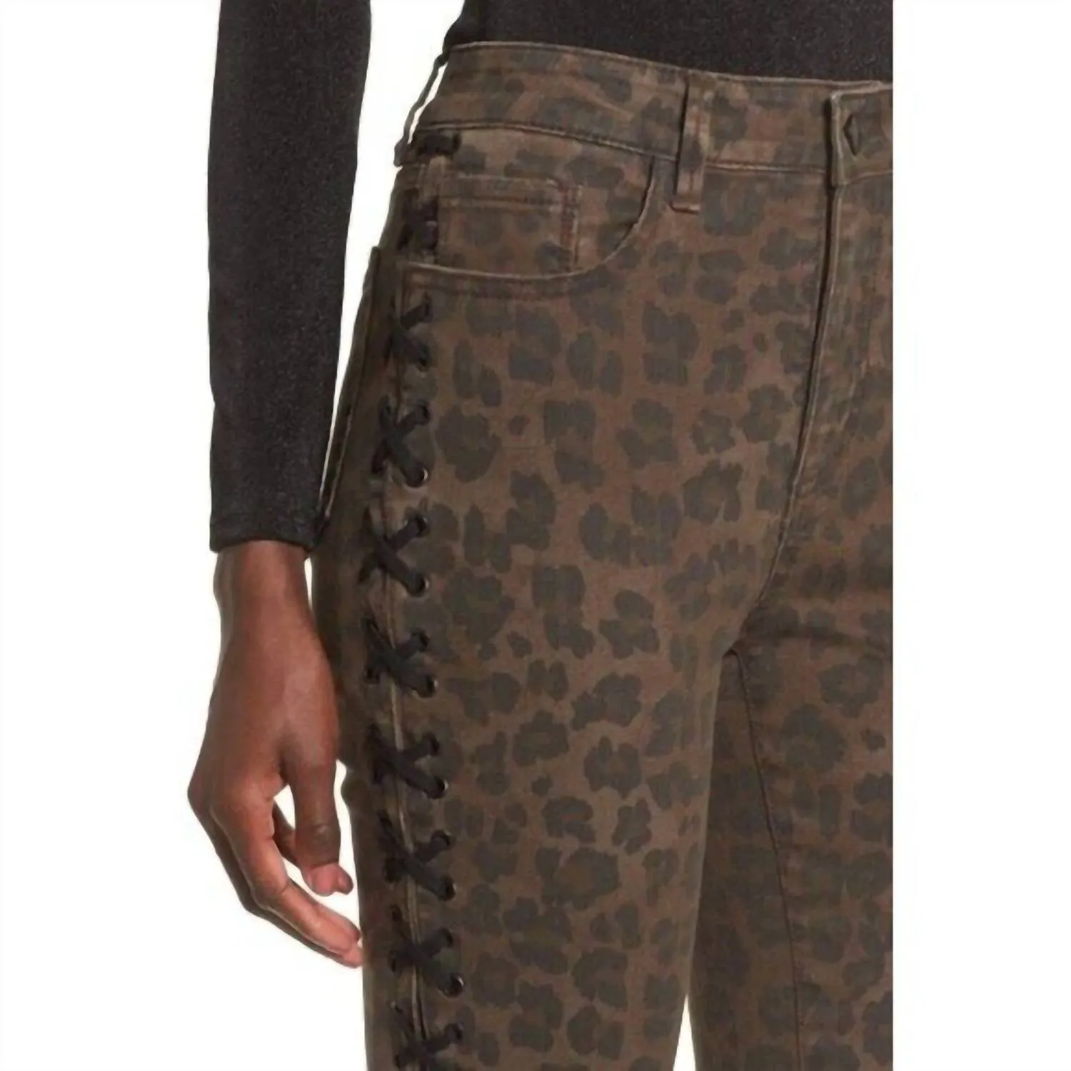 Afrm - Leopard Print High Rise Side Lace Up Ankle Crop Skinny Jeans