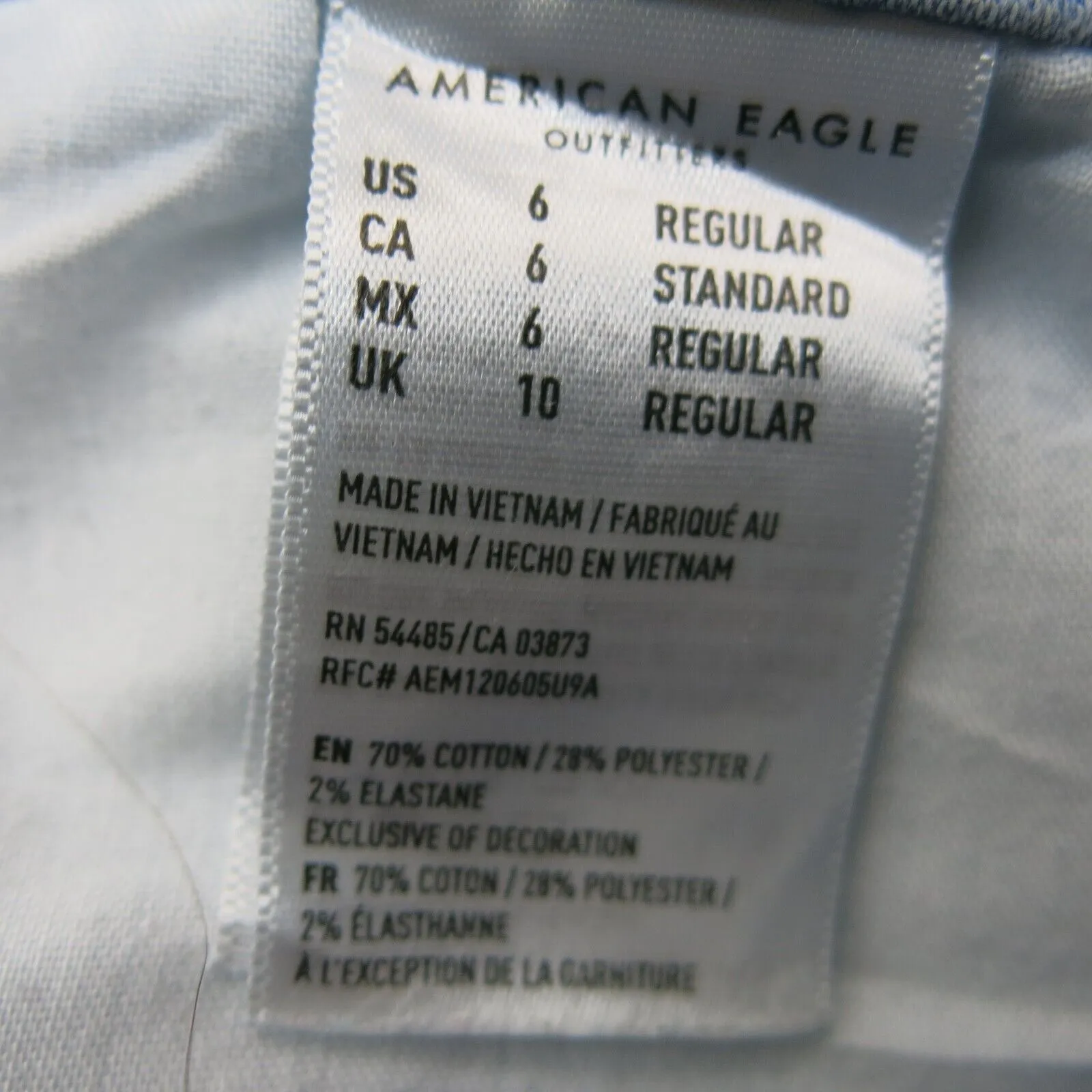 American Eagle Womens Jeans Skinny Leg Cotton Mid Rise Stretch Light Blue Size 6