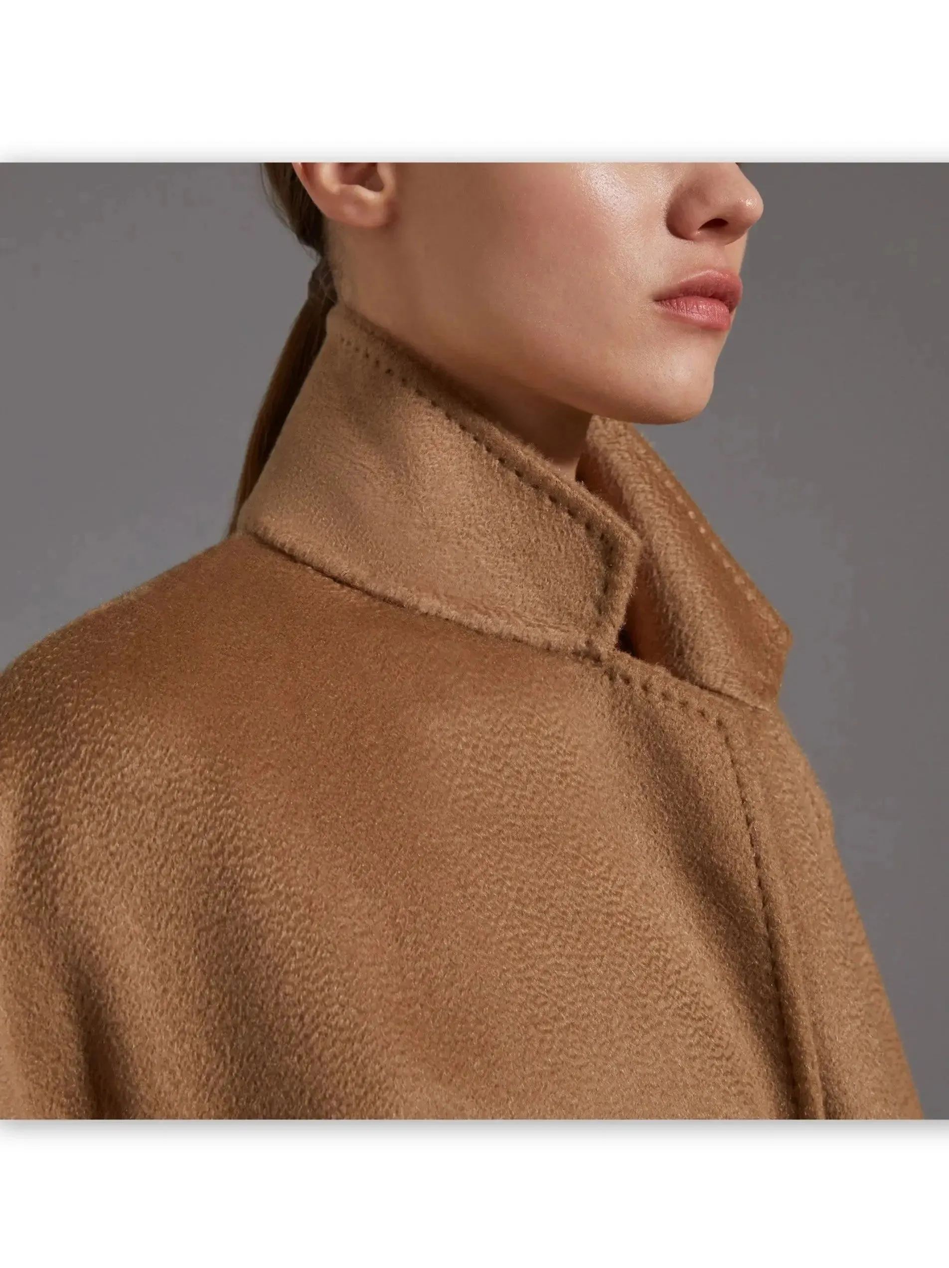 Belted Cashmere and Wool Coat in Camel Brown