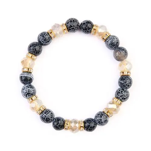 Black Rondelle Glass Beads Stretch Bracelet