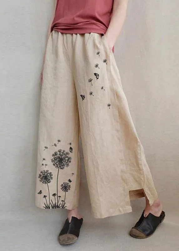 Blue Dandelion Wide Leg Linen Pants Summer Cotton Outfits