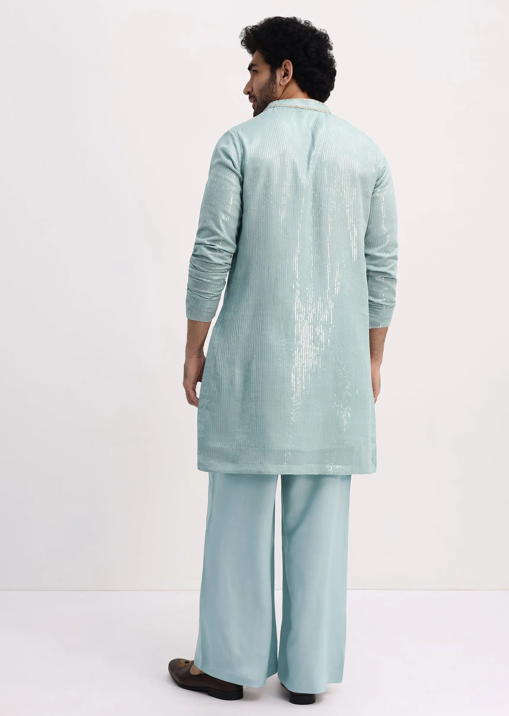 Blue Gold Sequin Kurta With Loose Fitted Pants