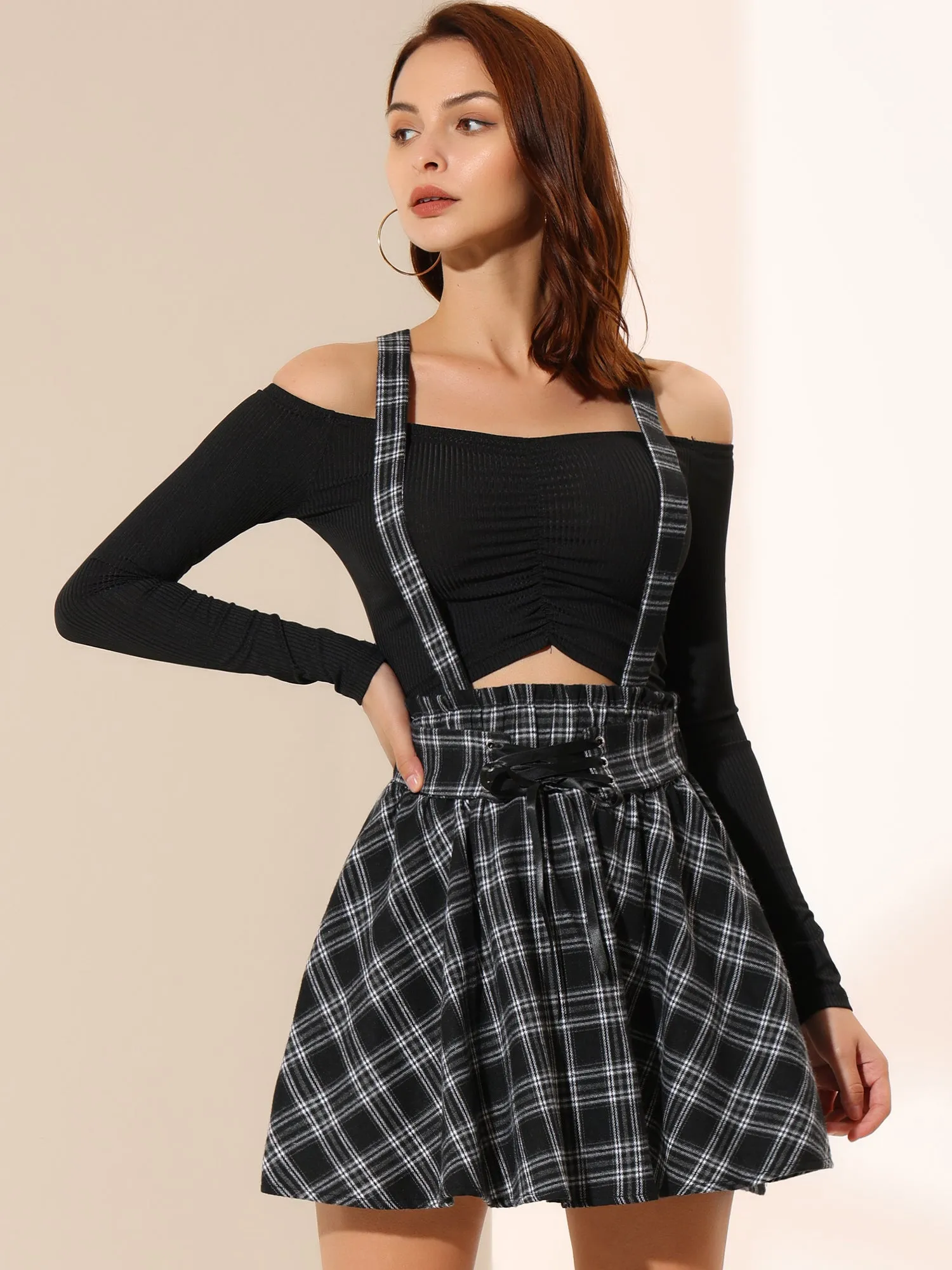 Christmas Gothic Plaid High Waisted Detachable Suspender Skirt