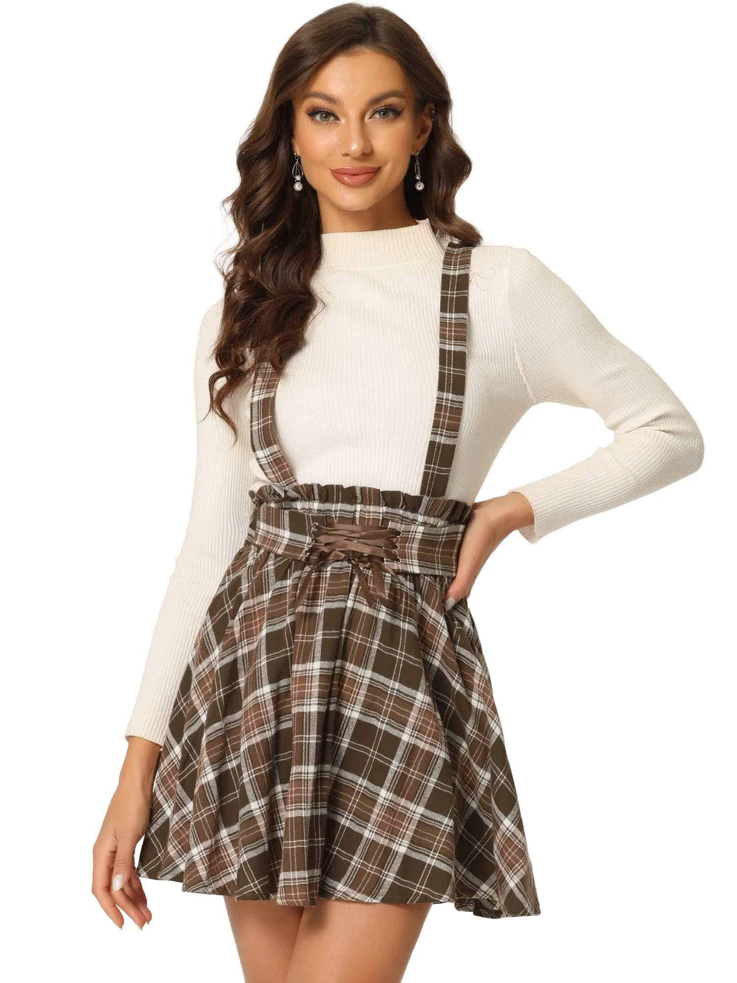 Christmas Gothic Plaid High Waisted Detachable Suspender Skirt