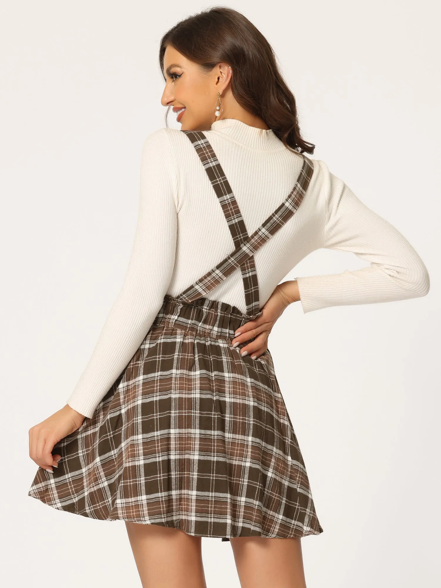 Christmas Gothic Plaid High Waisted Detachable Suspender Skirt