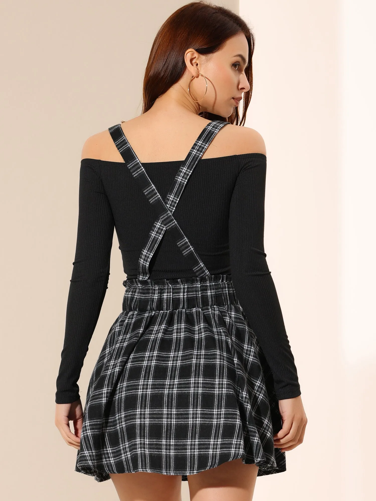 Christmas Gothic Plaid High Waisted Detachable Suspender Skirt