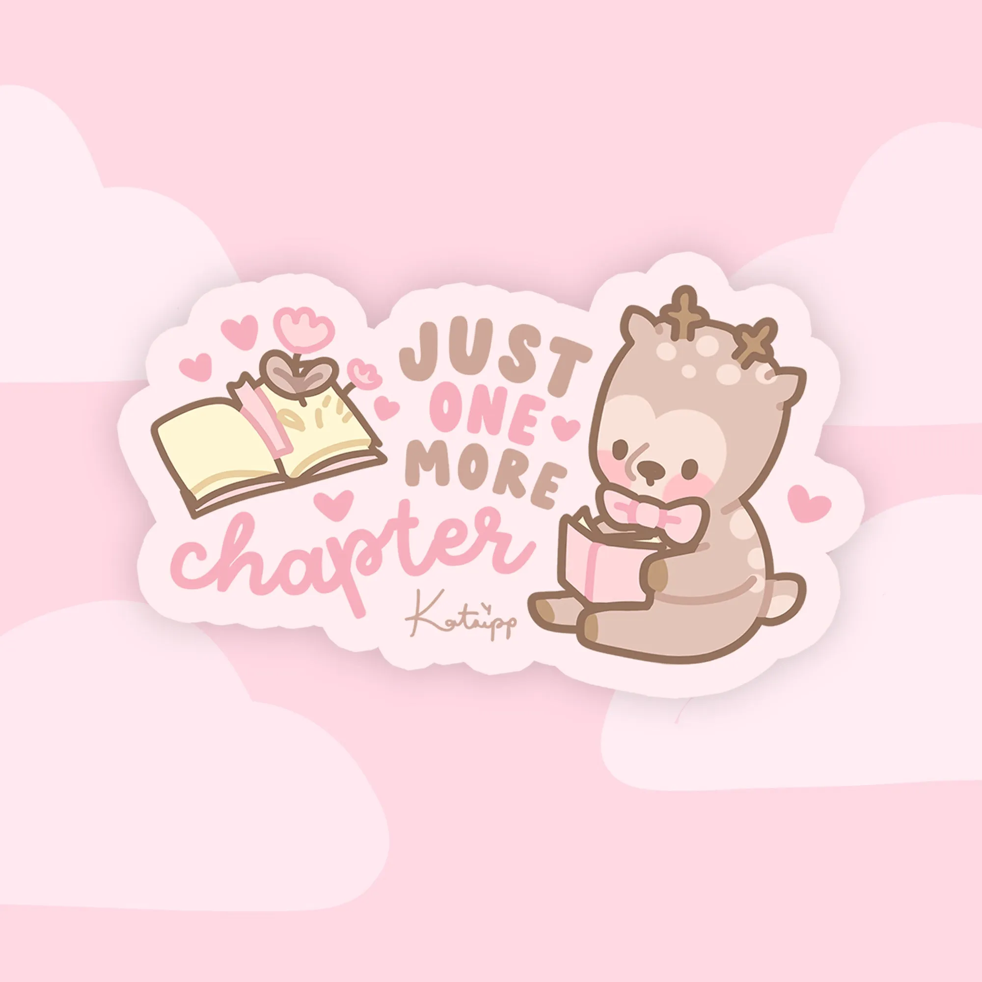 Cinnamon the Chubby Reindeer Sticker | Just One More Chapter | Kawaii Bookish Vinyl for Book Lovers & Cozy Reading Nooks