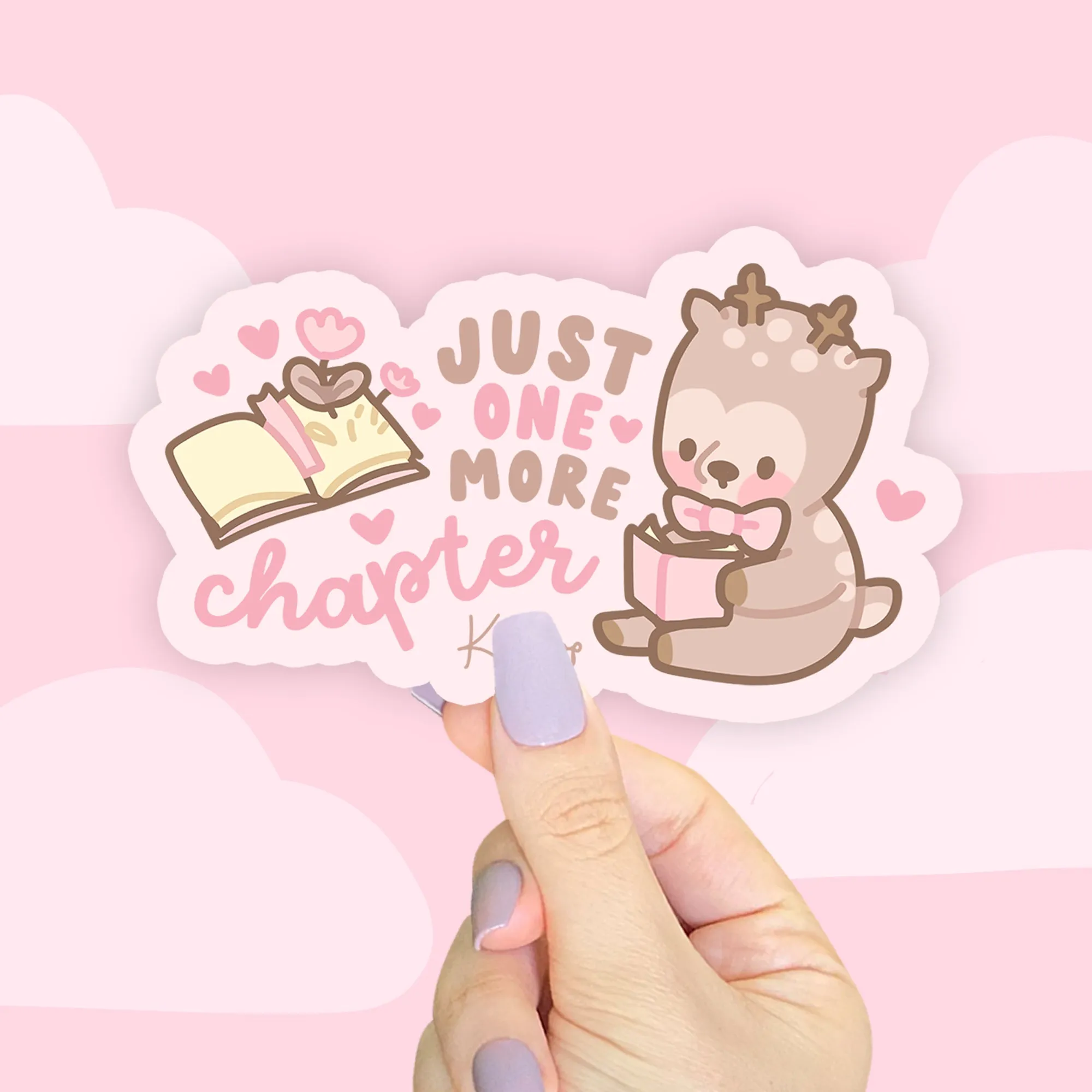 Cinnamon the Chubby Reindeer Sticker | Just One More Chapter | Kawaii Bookish Vinyl for Book Lovers & Cozy Reading Nooks