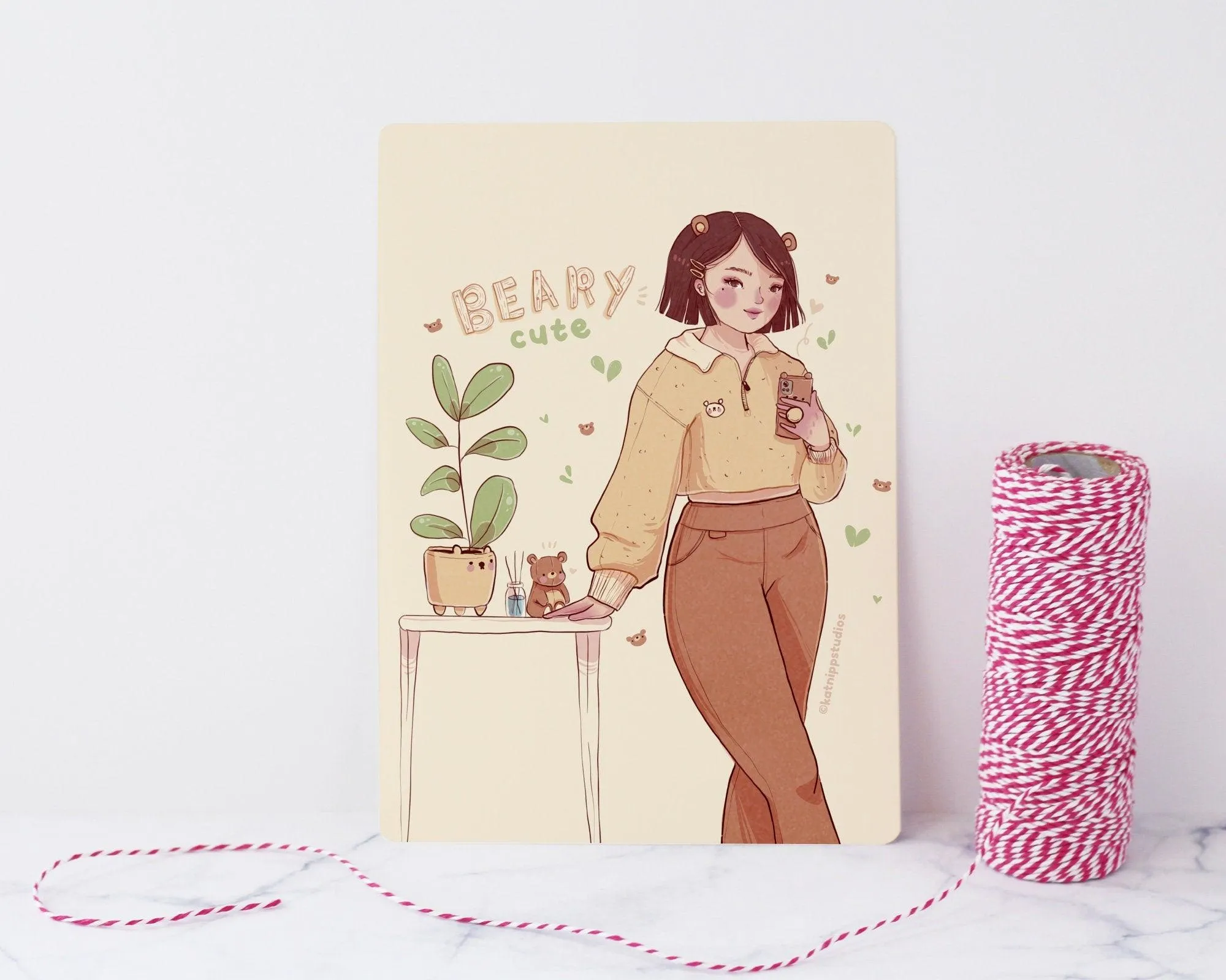 Cosy Bear Girl Art Print | Beary Cute Aesthetic Wall Decor | Soft Pastel Illustration for Home & Studio