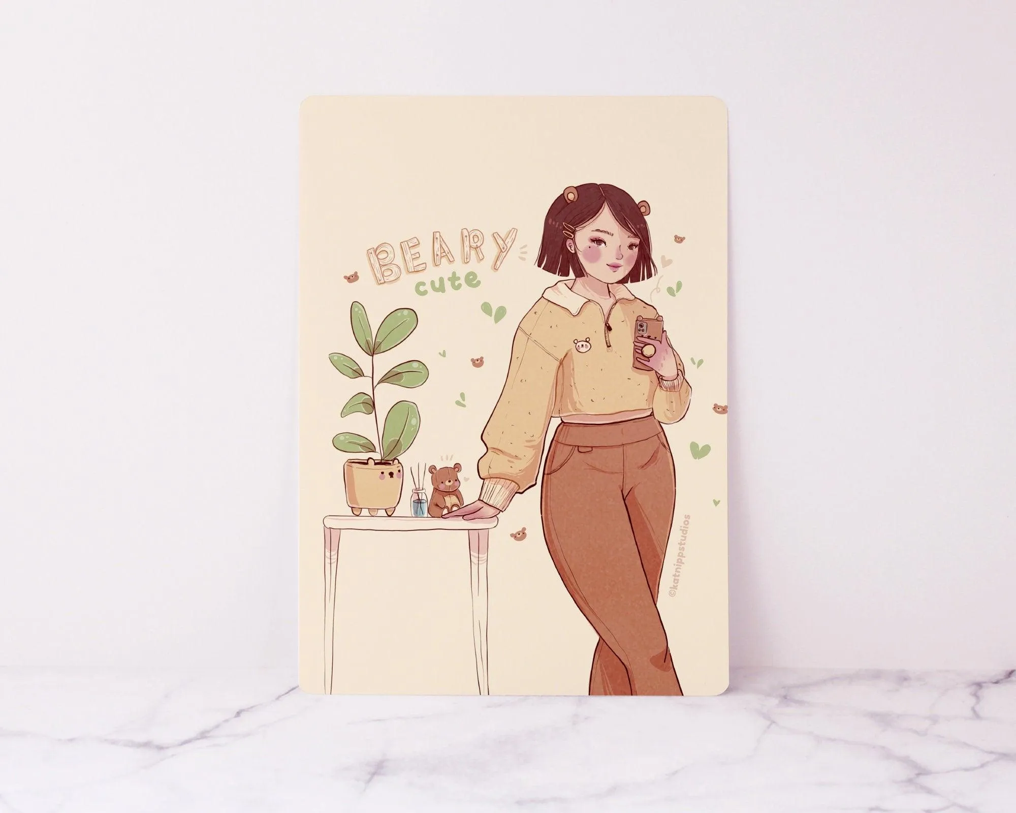 Cosy Bear Girl Art Print | Beary Cute Aesthetic Wall Decor | Soft Pastel Illustration for Home & Studio