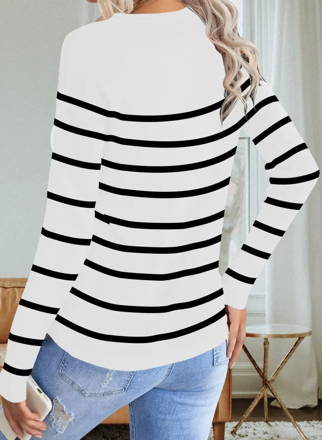 FEKOAFE Women's 2025 Cute Striped Sweaters Crew Neck Long Sleeve Pullover Sweaters for Women
