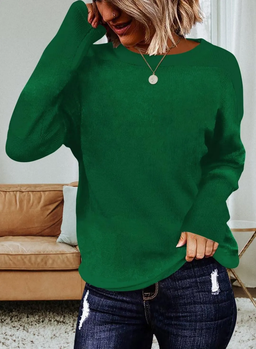 FEKOAFE Women's 2025 Cute Striped Sweaters Crew Neck Long Sleeve Pullover Sweaters for Women