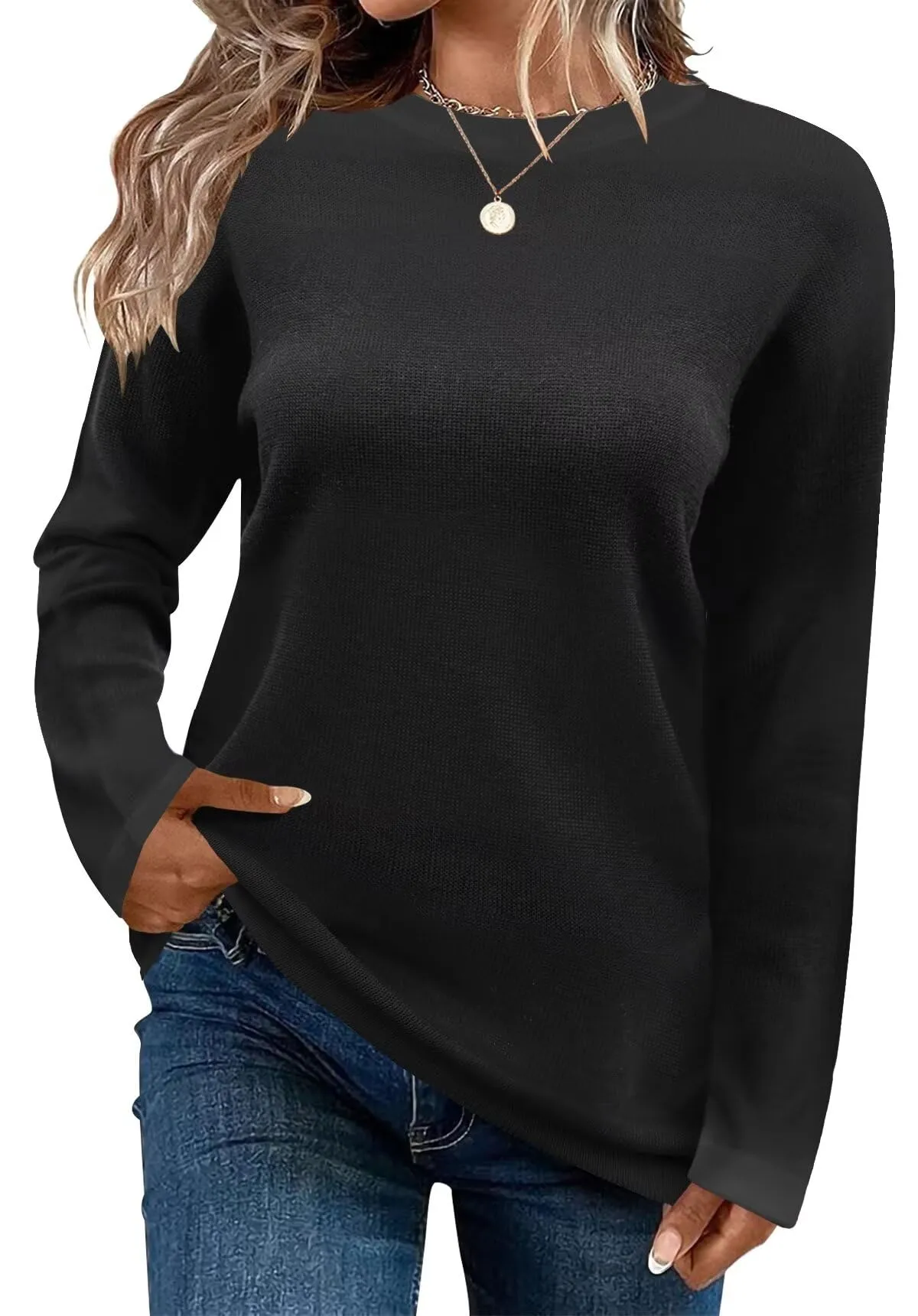 FEKOAFE Women's 2025 Cute Striped Sweaters Crew Neck Long Sleeve Pullover Sweaters for Women