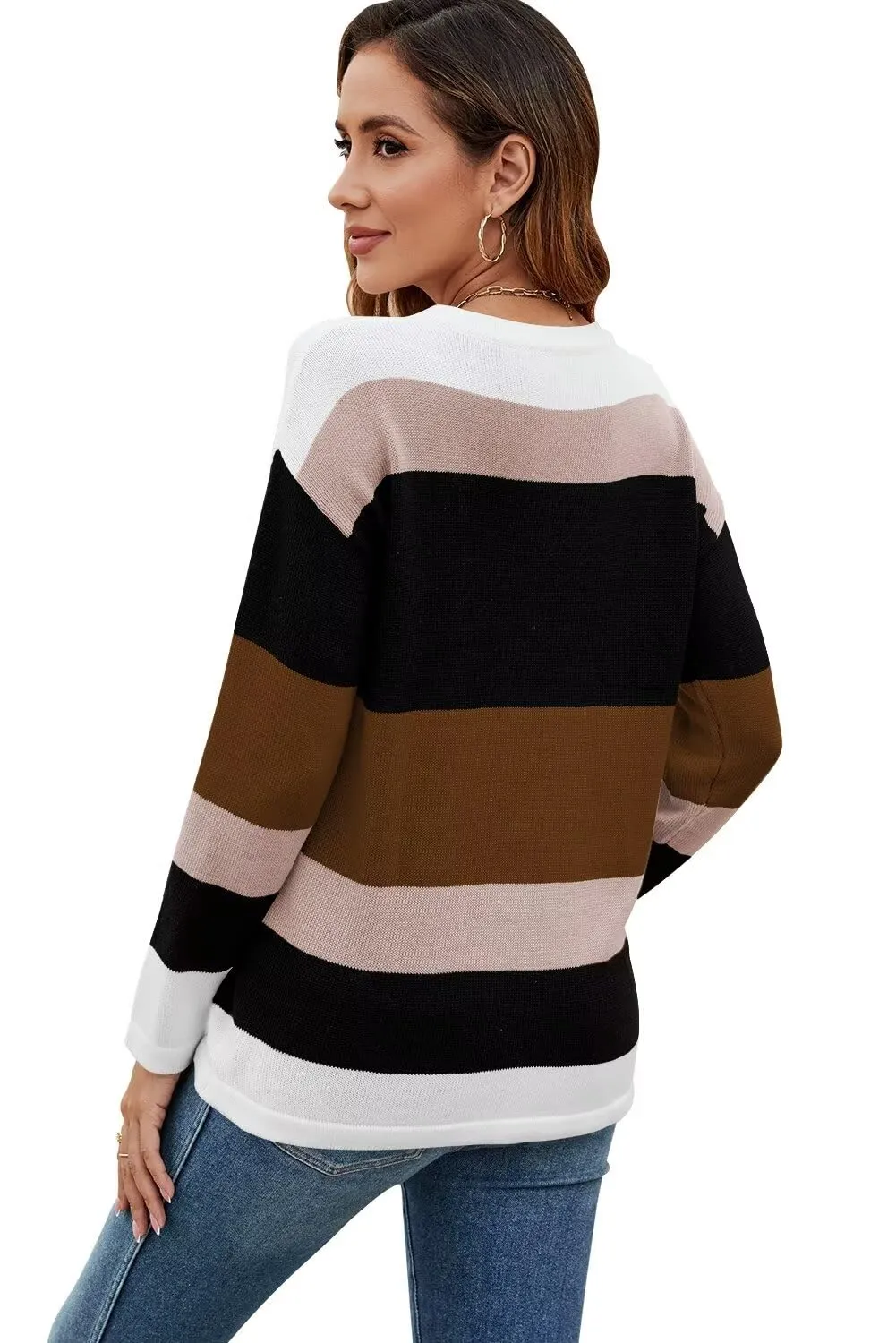 FEKOAFE Women's 2025 Cute Striped Sweaters Crew Neck Long Sleeve Pullover Sweaters for Women