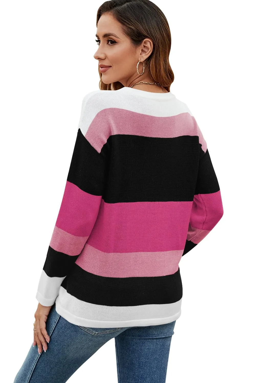 FEKOAFE Women's 2025 Cute Striped Sweaters Crew Neck Long Sleeve Pullover Sweaters for Women