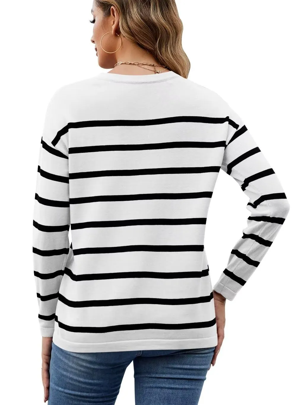 FEKOAFE Women's 2025 Cute Striped Sweaters Crew Neck Long Sleeve Pullover Sweaters for Women