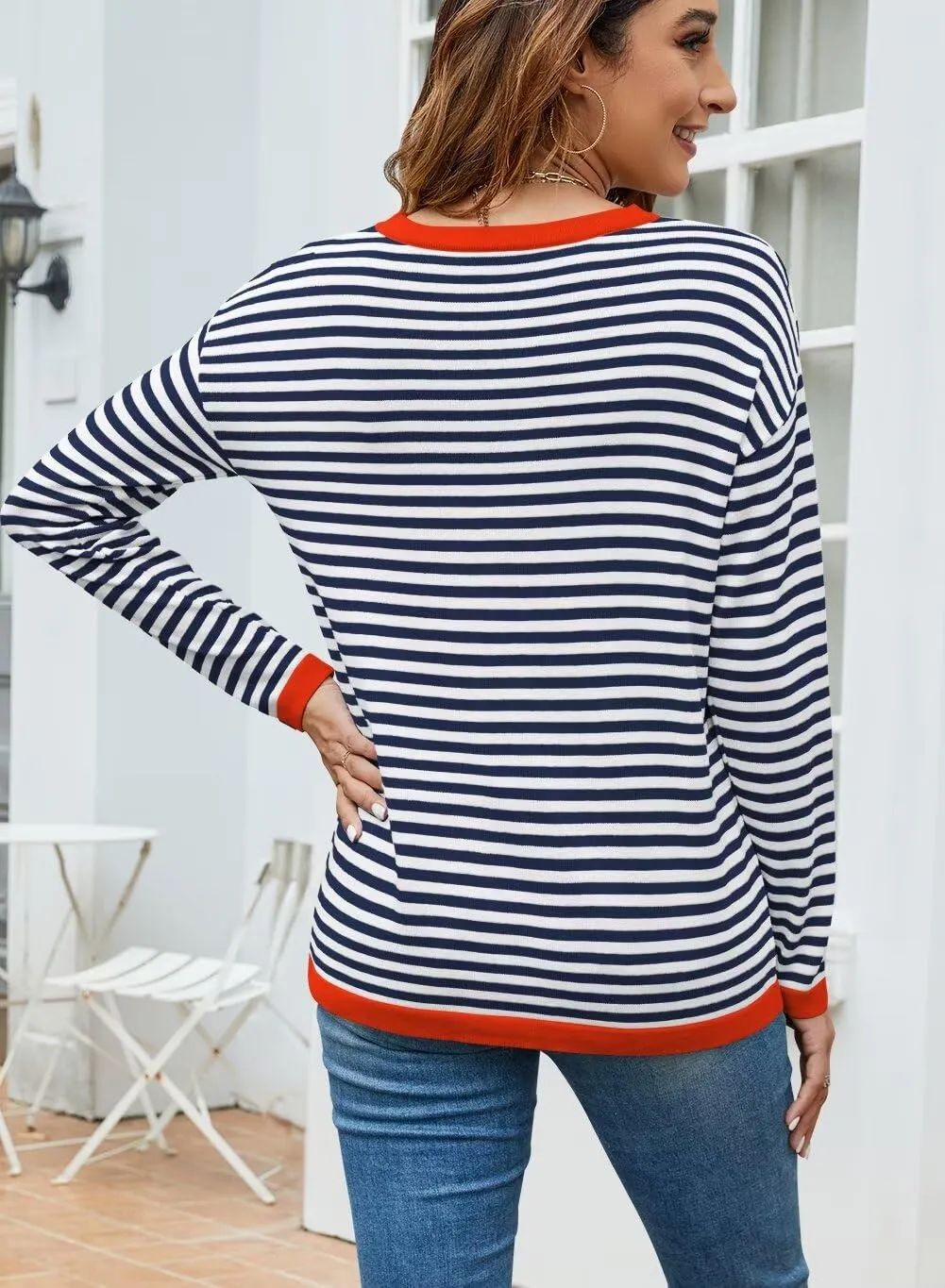 FEKOAFE Women's 2025 Cute Striped Sweaters Crew Neck Long Sleeve Pullover Sweaters for Women