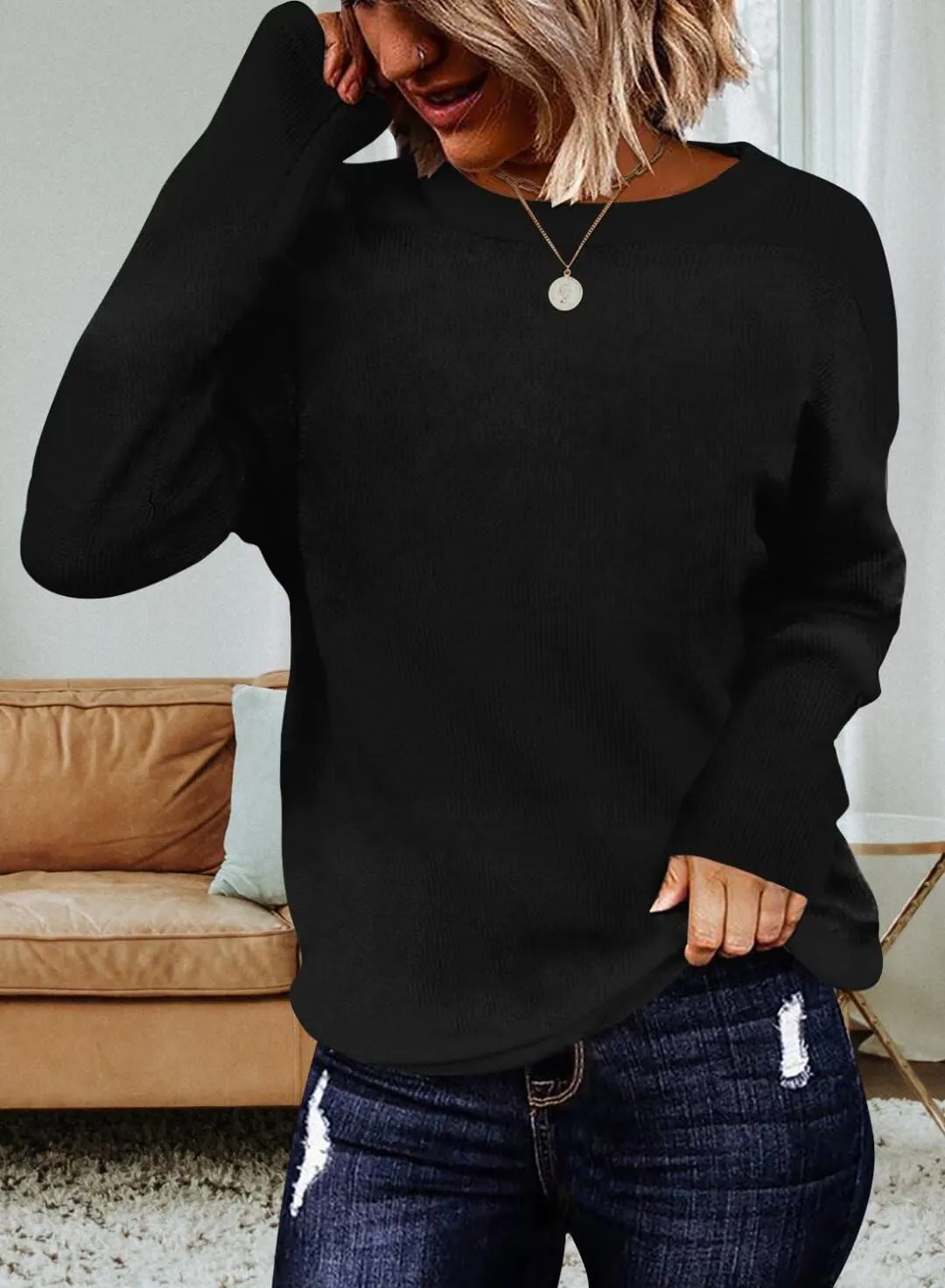 FEKOAFE Women's 2025 Cute Striped Sweaters Crew Neck Long Sleeve Pullover Sweaters for Women