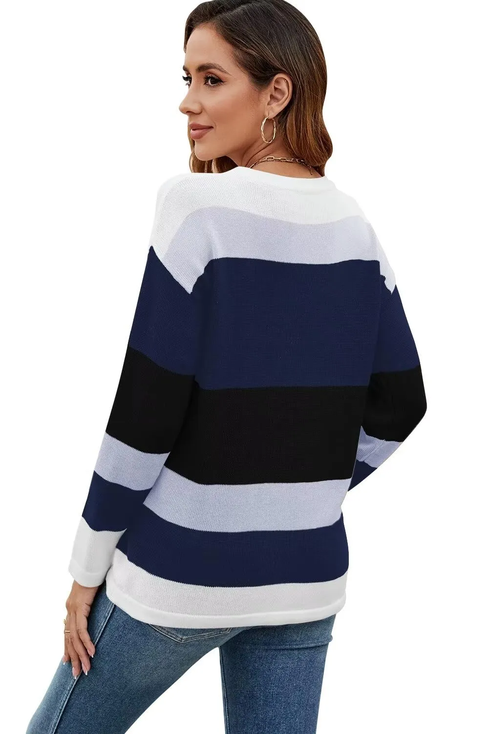 FEKOAFE Women's 2025 Cute Striped Sweaters Crew Neck Long Sleeve Pullover Sweaters for Women