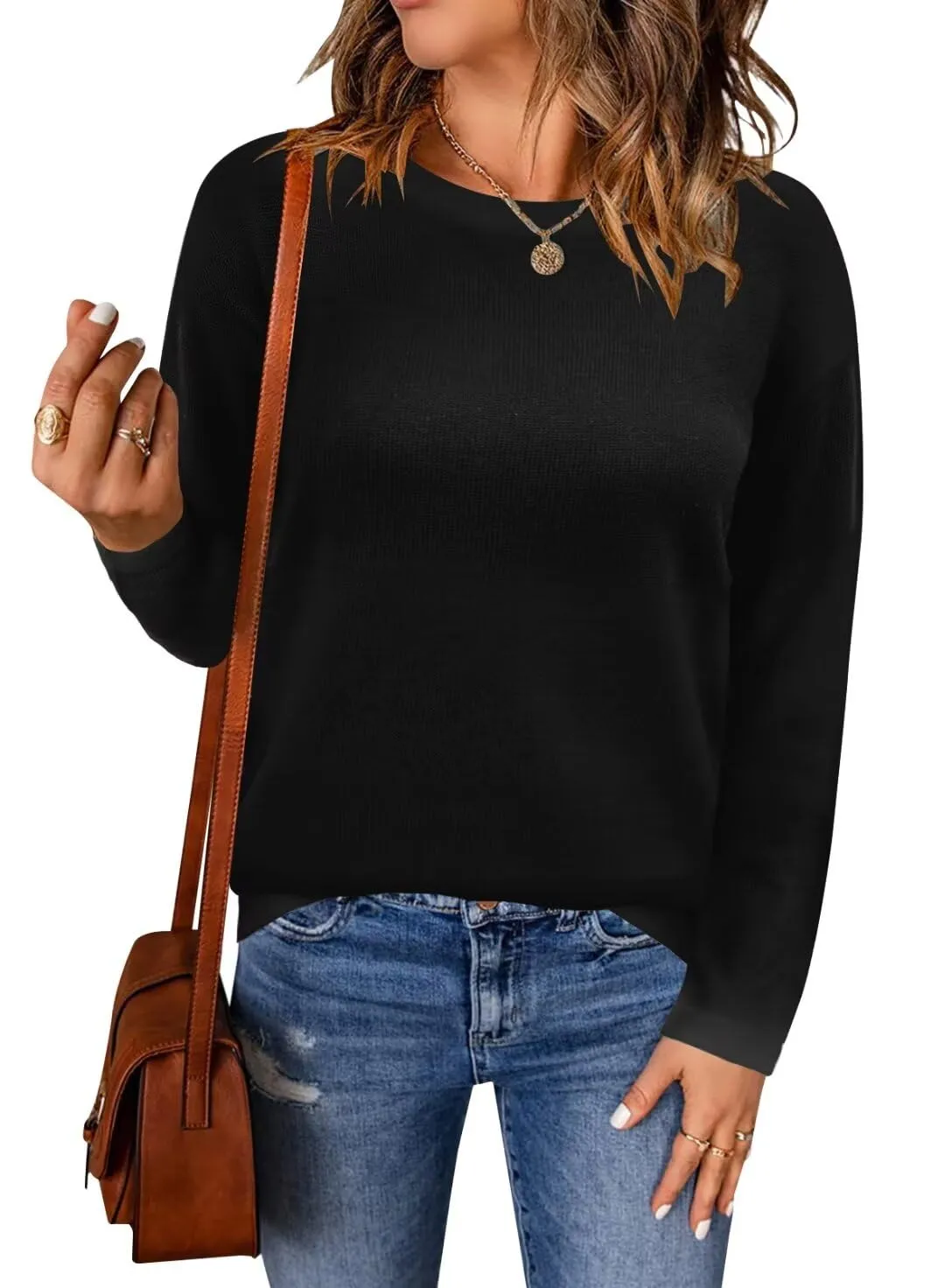 FEKOAFE Women's 2025 Cute Striped Sweaters Crew Neck Long Sleeve Pullover Sweaters for Women