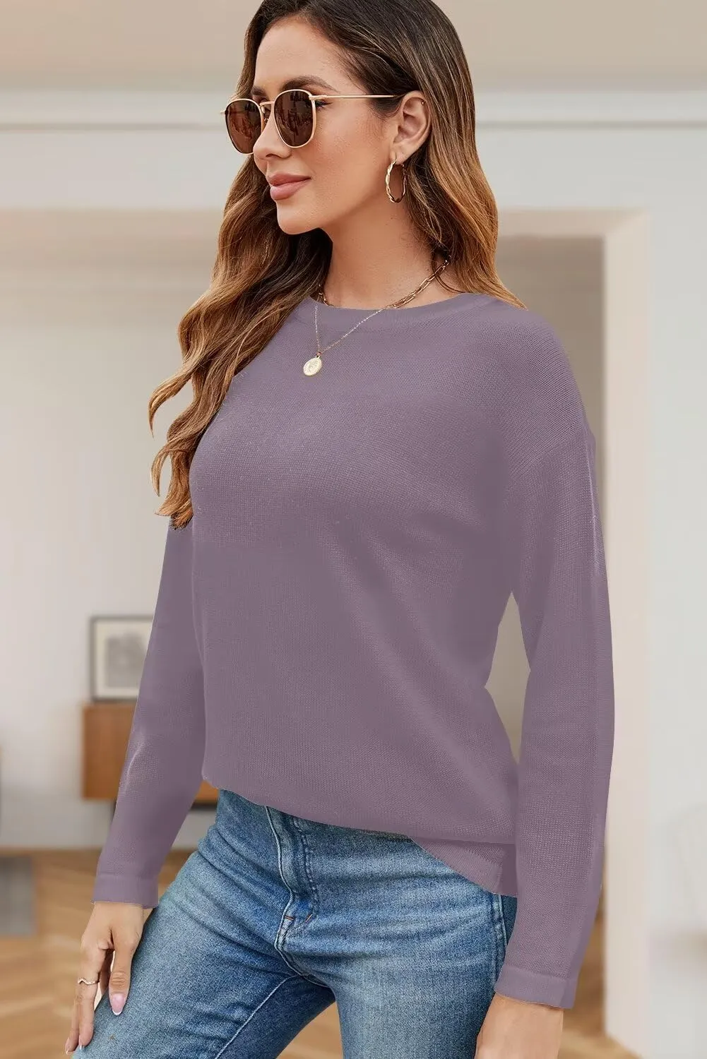 FEKOAFE Women's 2025 Cute Striped Sweaters Crew Neck Long Sleeve Pullover Sweaters for Women