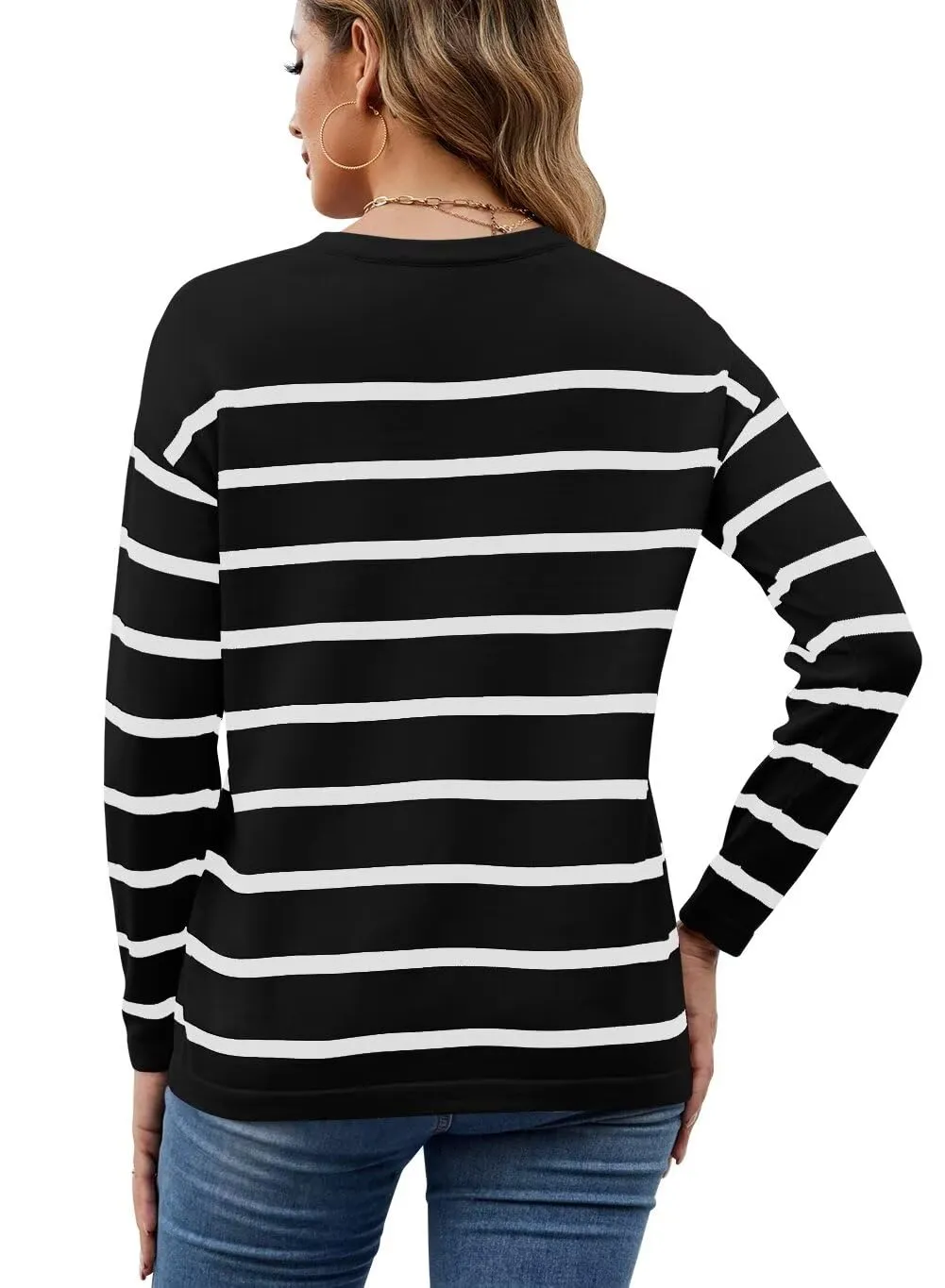 FEKOAFE Women's 2025 Cute Striped Sweaters Crew Neck Long Sleeve Pullover Sweaters for Women