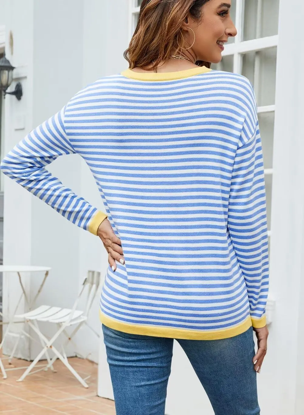 FEKOAFE Women's 2025 Cute Striped Sweaters Crew Neck Long Sleeve Pullover Sweaters for Women