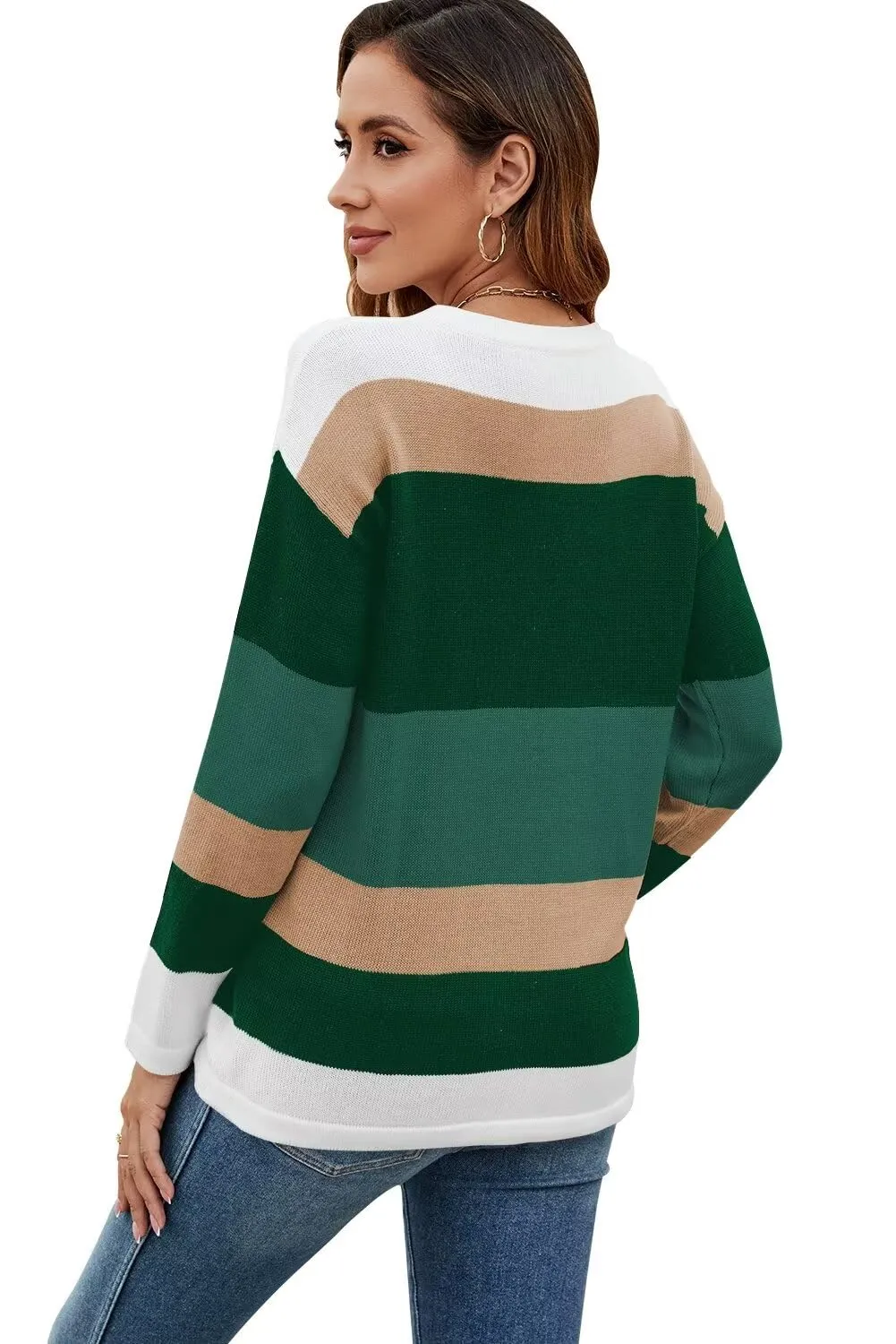 FEKOAFE Women's 2025 Cute Striped Sweaters Crew Neck Long Sleeve Pullover Sweaters for Women