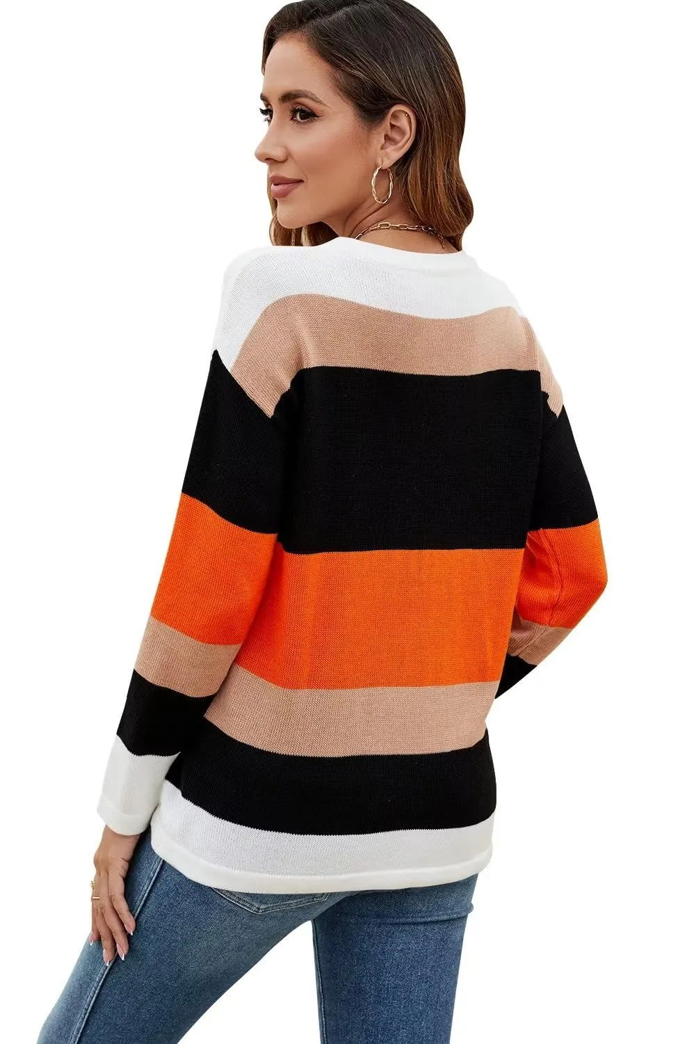 FEKOAFE Women's 2025 Cute Striped Sweaters Crew Neck Long Sleeve Pullover Sweaters for Women