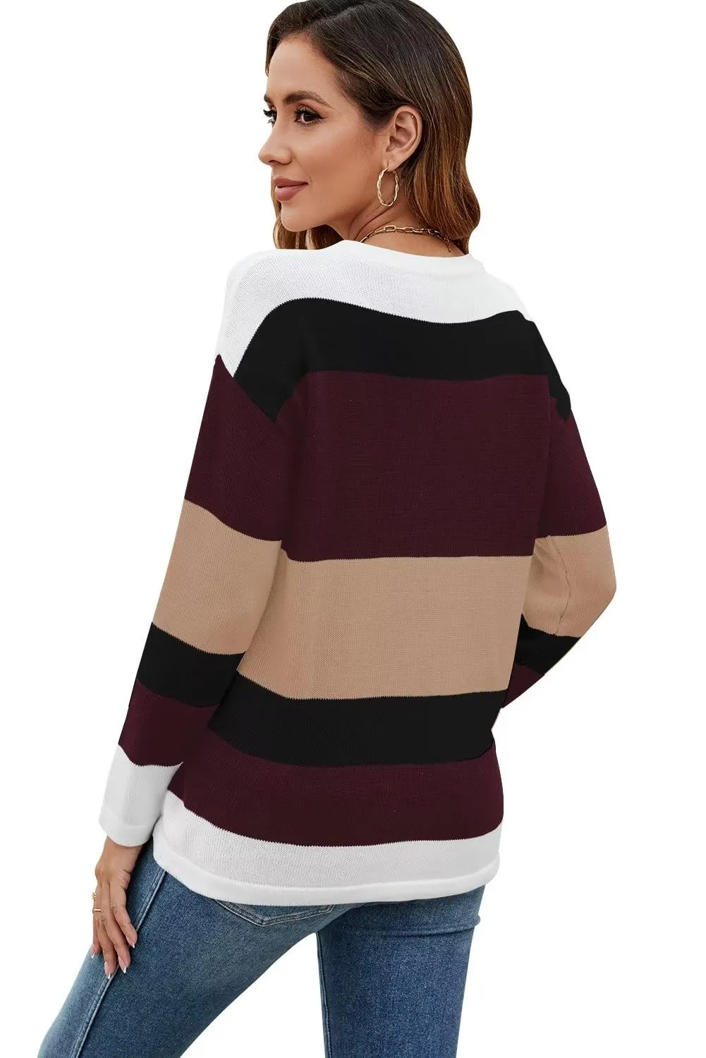 FEKOAFE Women's 2025 Cute Striped Sweaters Crew Neck Long Sleeve Pullover Sweaters for Women