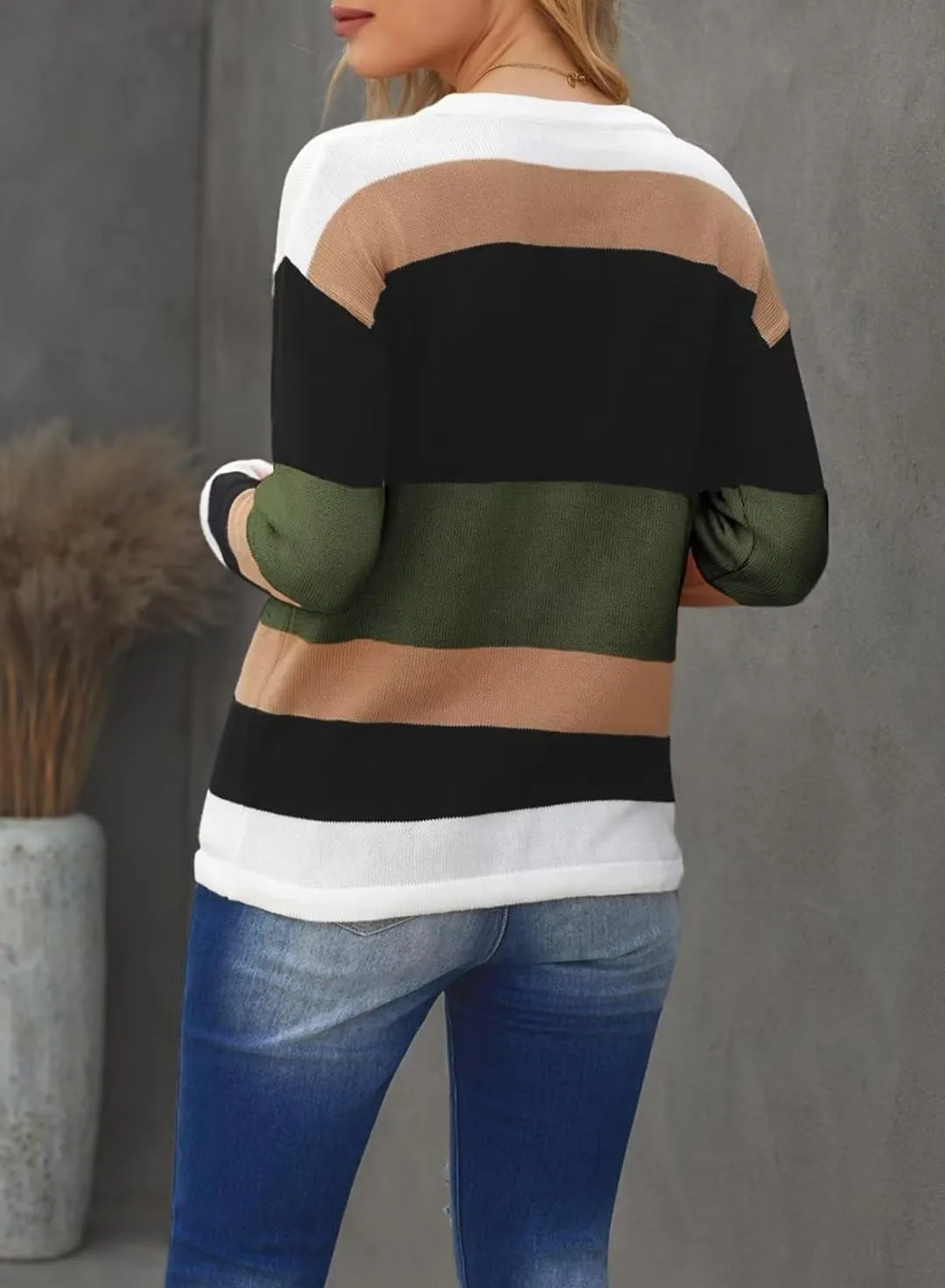 FEKOAFE Women's 2025 Cute Striped Sweaters Crew Neck Long Sleeve Pullover Sweaters for Women