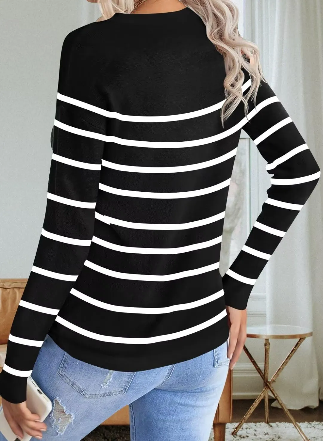 FEKOAFE Women's 2025 Cute Striped Sweaters Crew Neck Long Sleeve Pullover Sweaters for Women