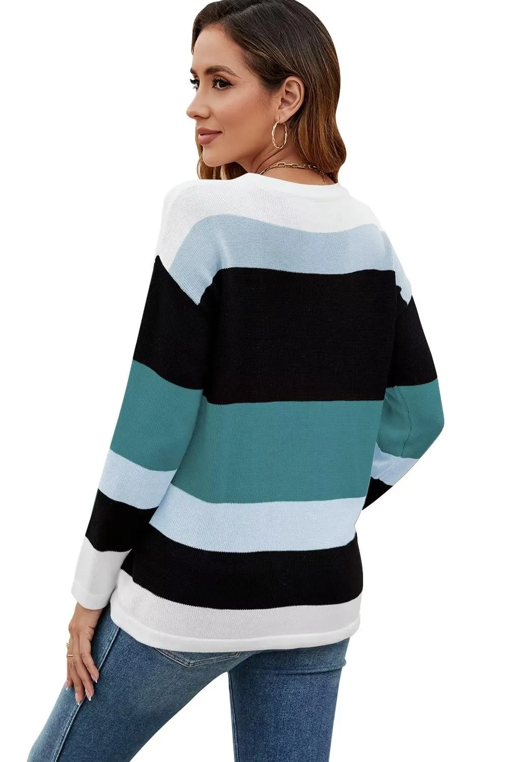 FEKOAFE Women's 2025 Cute Striped Sweaters Crew Neck Long Sleeve Pullover Sweaters for Women