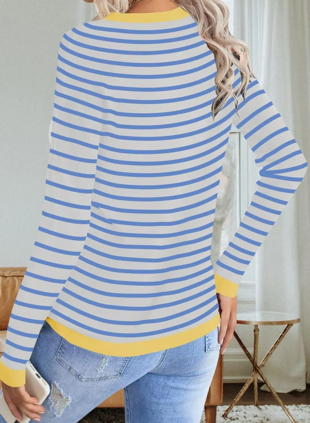 FEKOAFE Women's 2025 Cute Striped Sweaters Crew Neck Long Sleeve Pullover Sweaters for Women