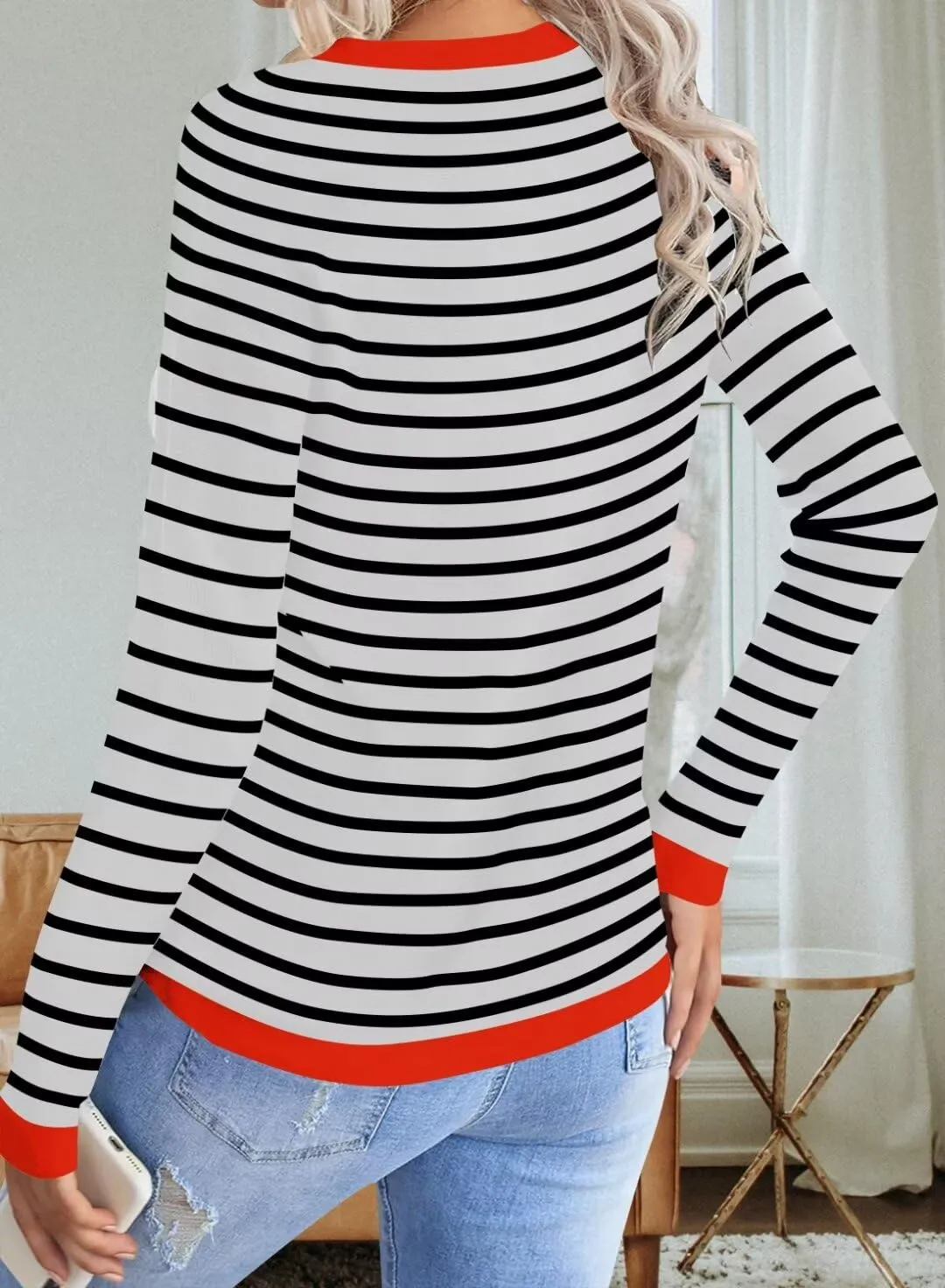 FEKOAFE Women's 2025 Cute Striped Sweaters Crew Neck Long Sleeve Pullover Sweaters for Women