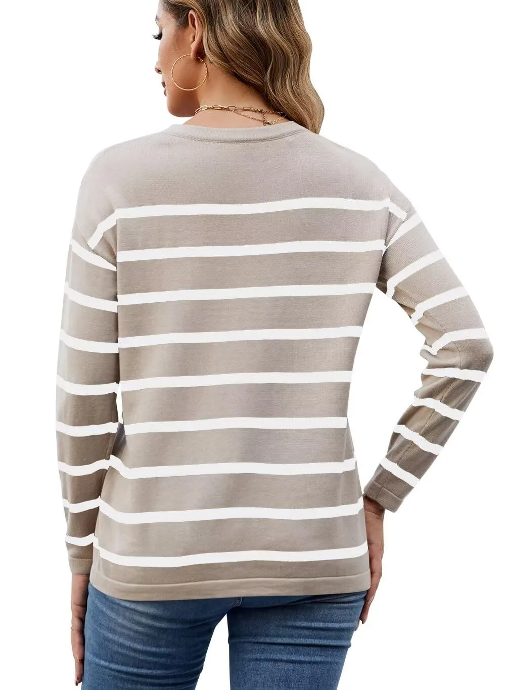 FEKOAFE Women's 2025 Cute Striped Sweaters Crew Neck Long Sleeve Pullover Sweaters for Women