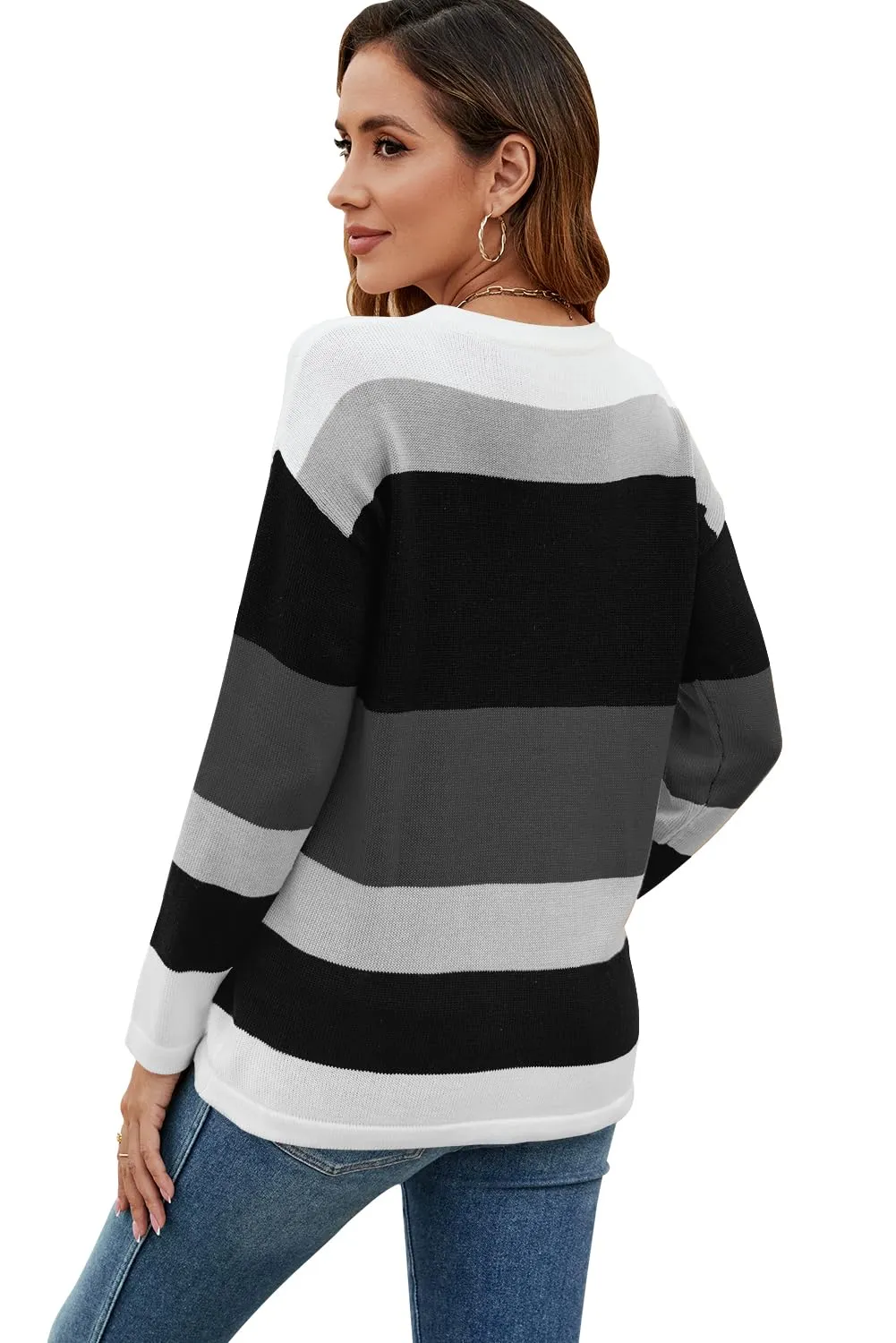 FEKOAFE Women's 2025 Cute Striped Sweaters Crew Neck Long Sleeve Pullover Sweaters for Women