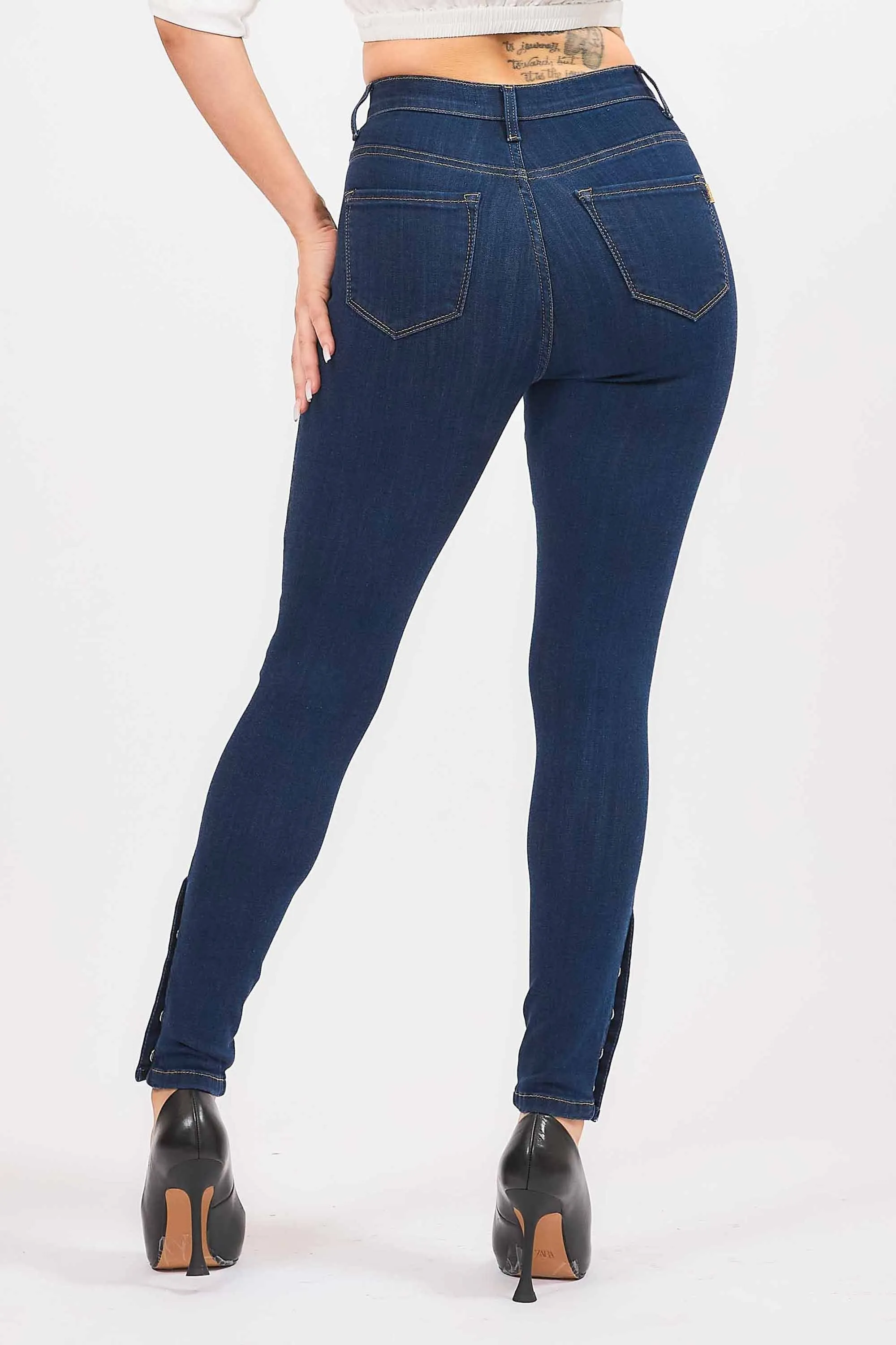 High-Waisted Ankle Skinny With 5 Button Snaps