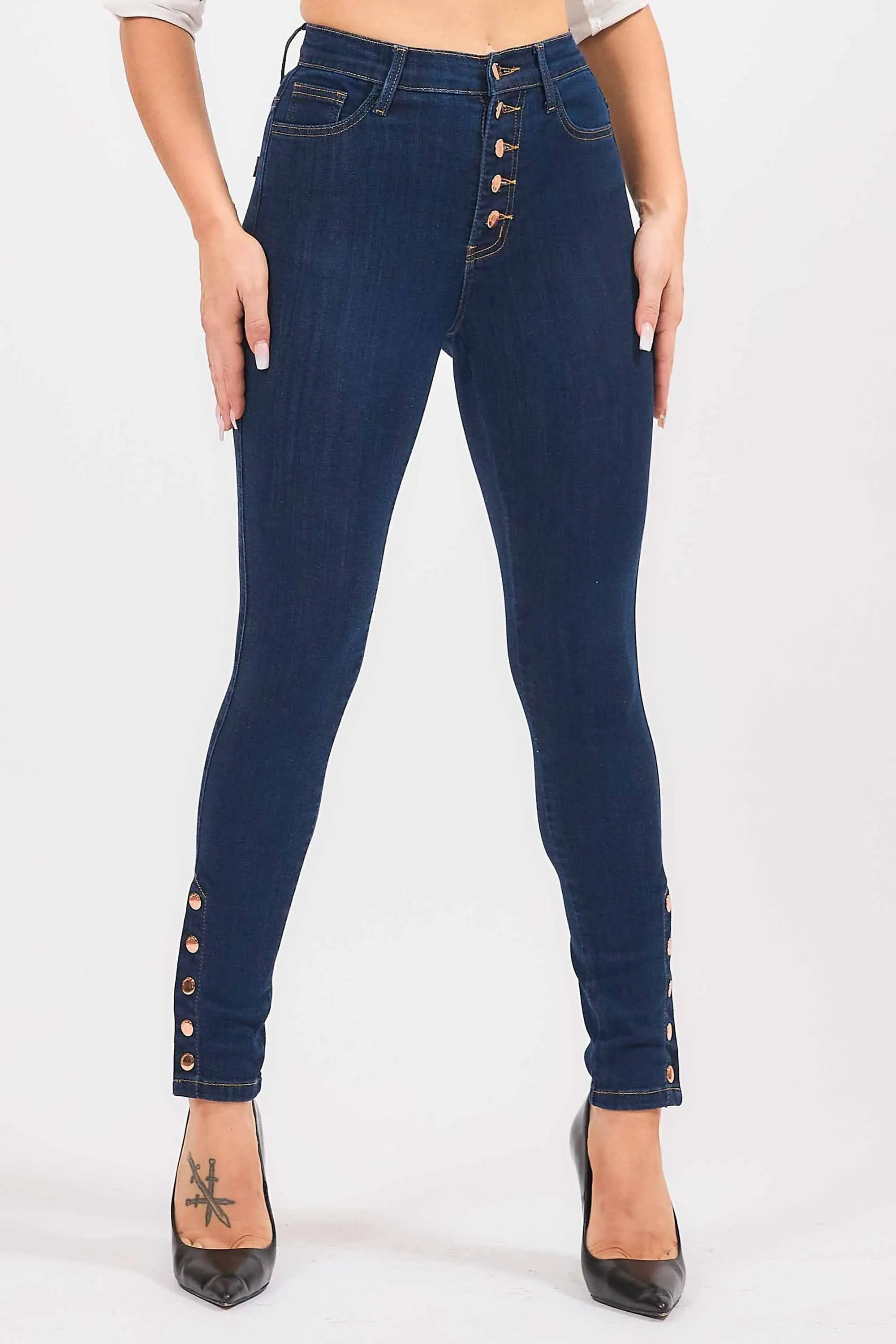 High-Waisted Ankle Skinny With 5 Button Snaps