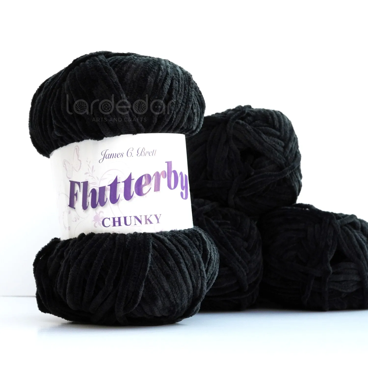 James C Brett Flutterby Chunky - B30 - Black - 100g Chenille Plush