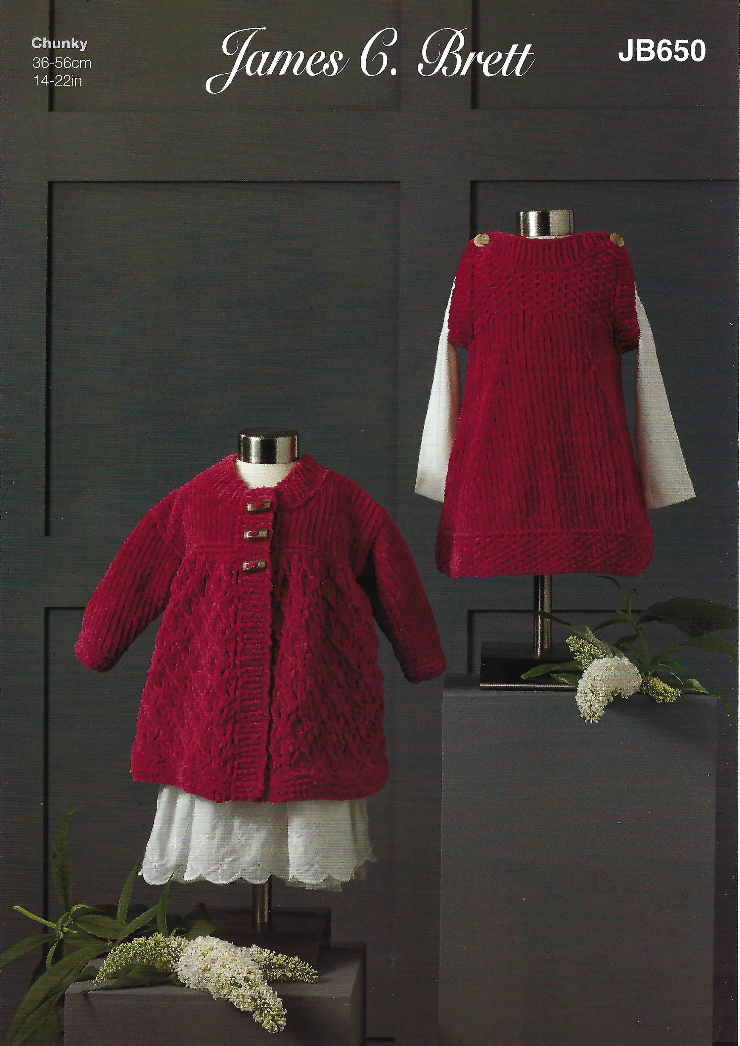 James C Brett  Knitting Pattern JB650 - Dress & Jacket Knitted With Flutterby Chunky Yarn