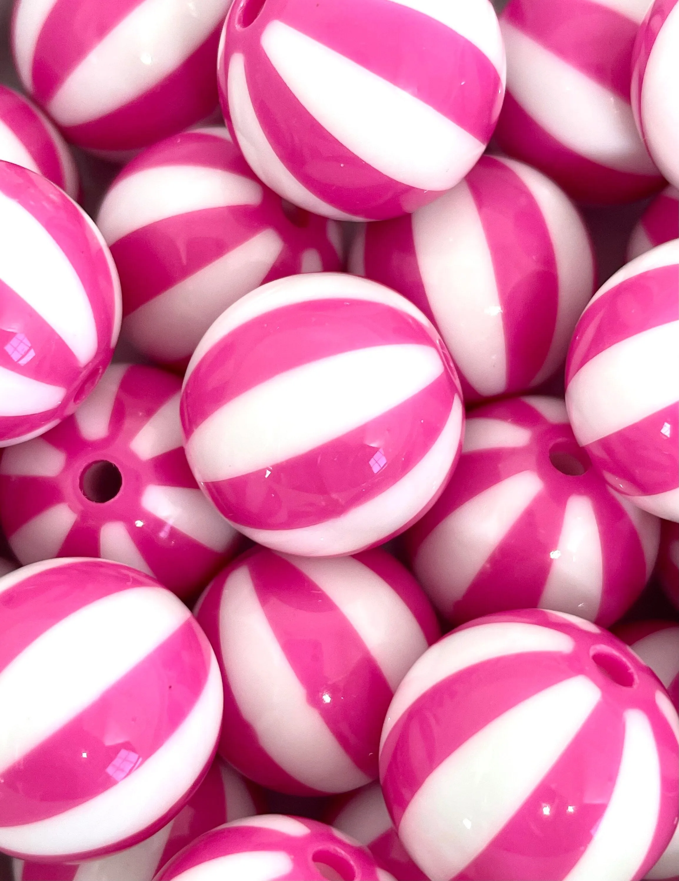 Large Magenta Beads, Beach Ball Beads, Chunky Striped Beads for Jewelry Making, Large Round Beads for Chunky Necklace, Sweet Lolita, Gyaru