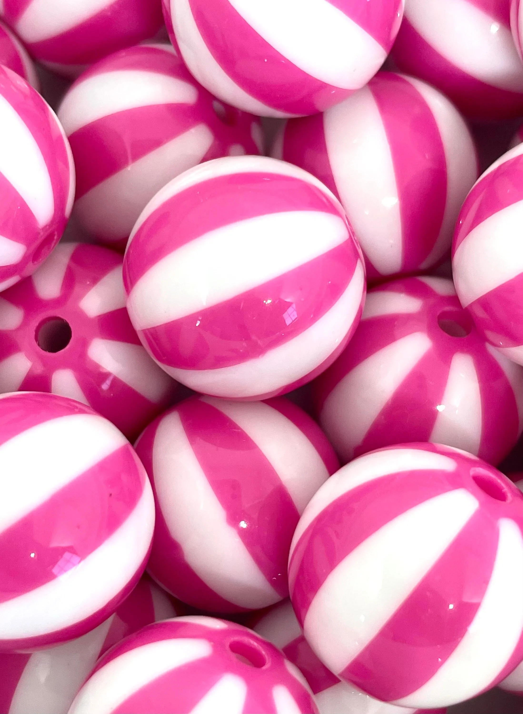 Large Magenta Beads, Beach Ball Beads, Chunky Striped Beads for Jewelry Making, Large Round Beads for Chunky Necklace, Sweet Lolita, Gyaru