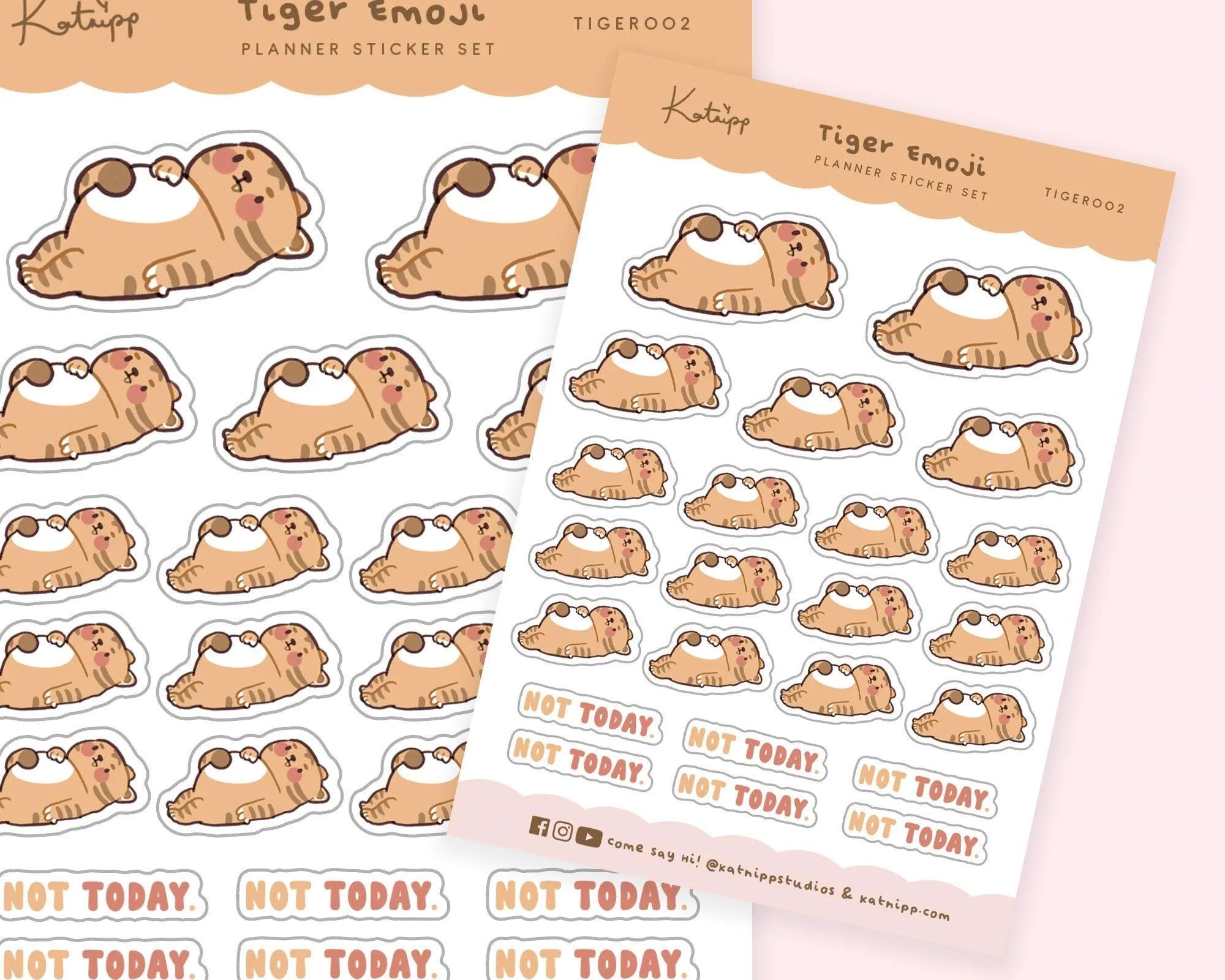 Lazy Tiger Cat | Not Today Sticker Sheet | Kawaii Planner & Mood Stickers | Pastel Self-Care Stationery | TIGER002