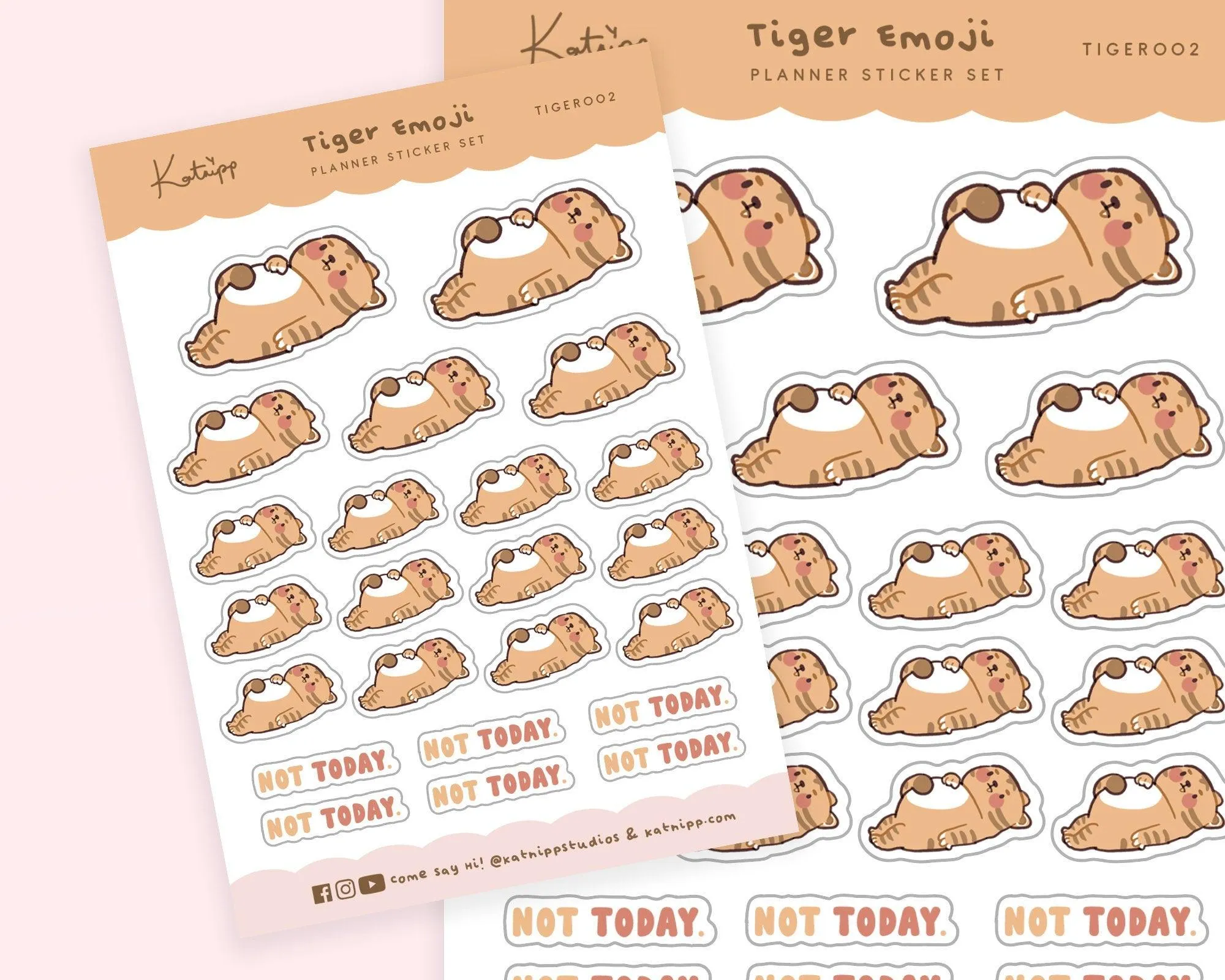 Lazy Tiger Cat | Not Today Sticker Sheet | Kawaii Planner & Mood Stickers | Pastel Self-Care Stationery | TIGER002